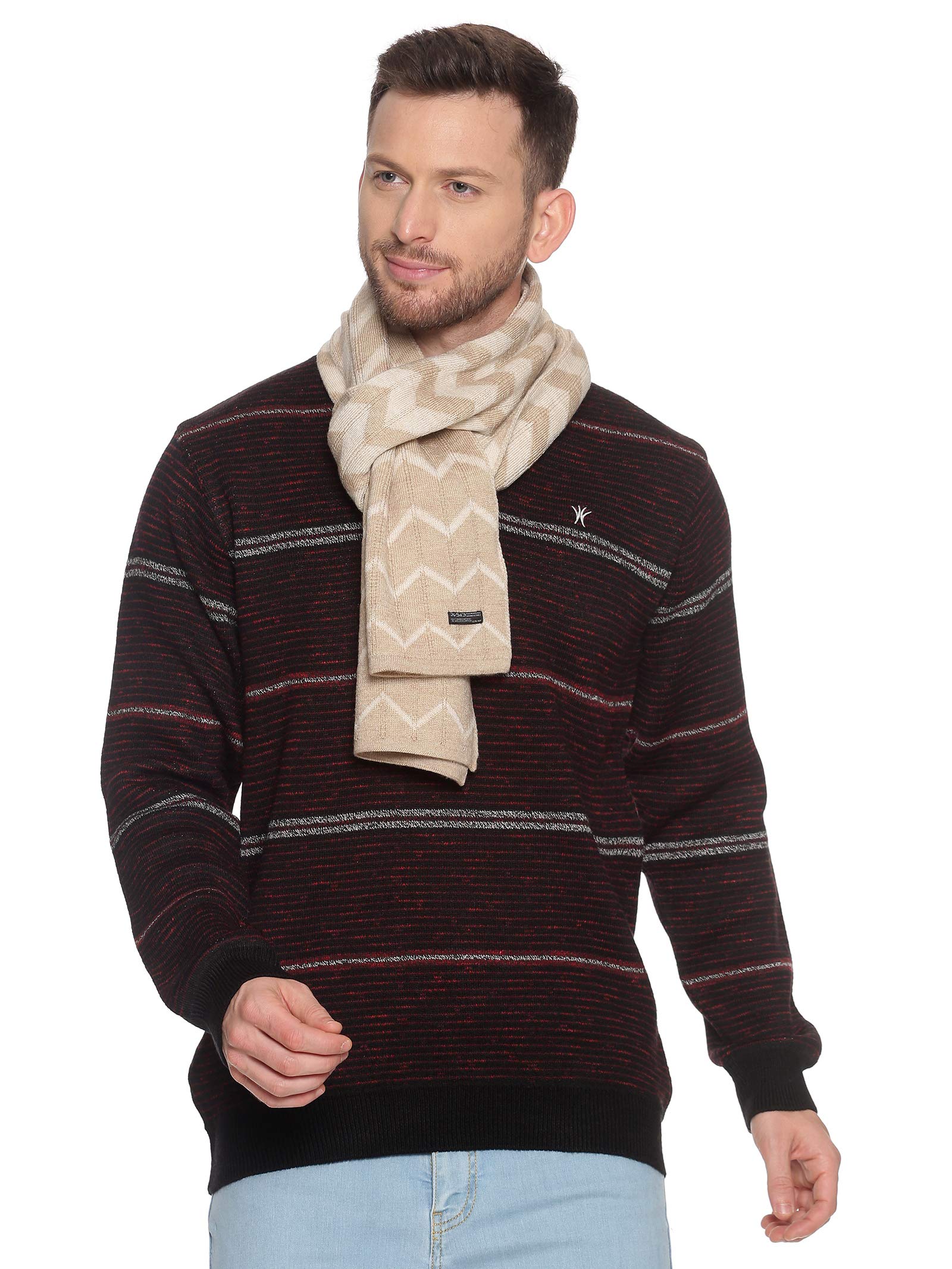 Men's Acrylic Woolen Casual Winter Wear Striped Knitted Warm Mufflers Black,MEN419_P-image-32