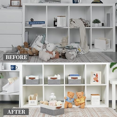 Miniatura 4 de Bidtakay Contenedores de almacenamiento plegables de tela con asas, de 11 x 11 x 11 pulgadas, ligeros, paquete de 4 cestas de ropa, impermeables,