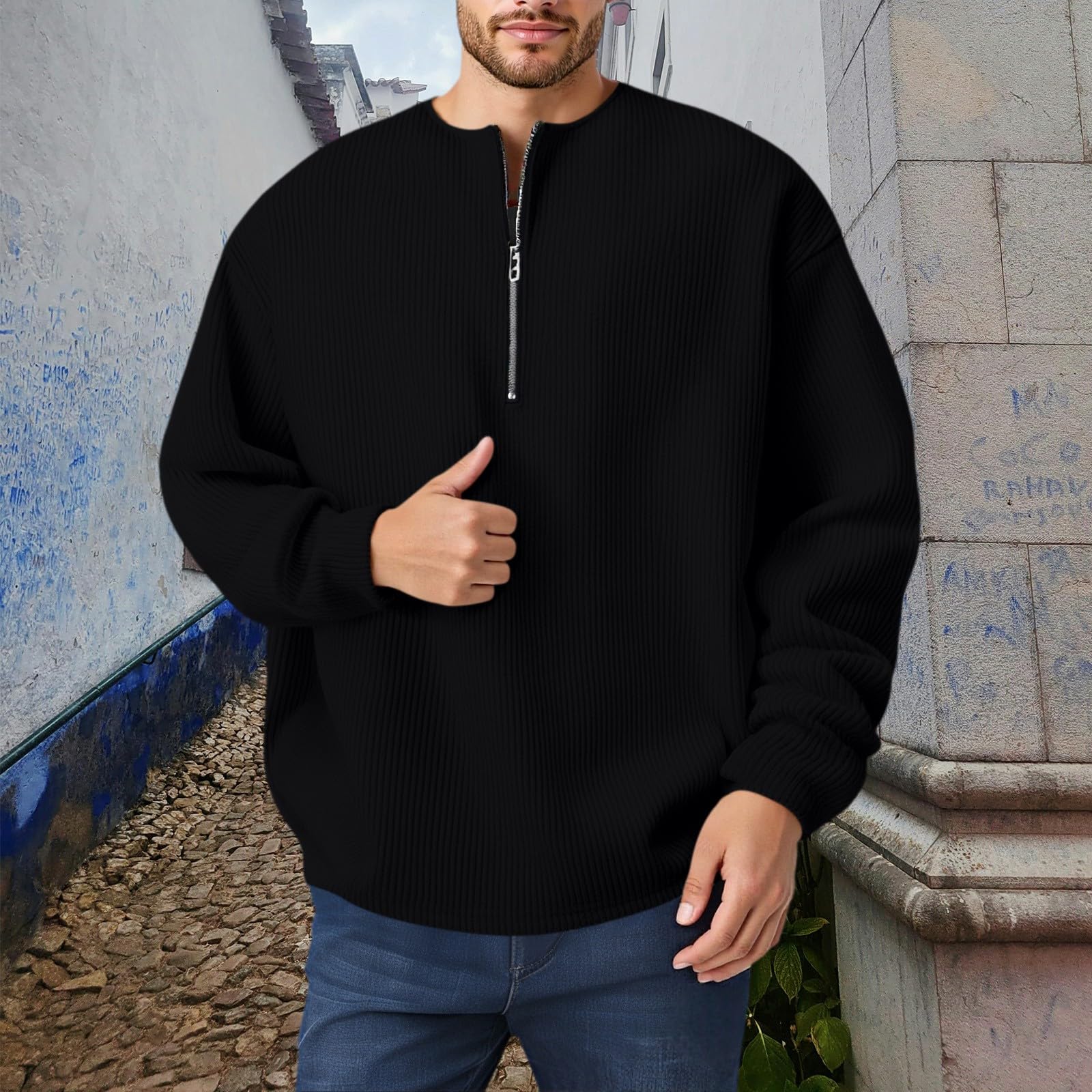 Chaqueta Verano Hombre Sudadera Informal Holgada Sin Cuello con Media Cremallera para Navideño Camisa Manga Corta Ropa De Gym Trabajo Artículos Pesca Camiseta Mangas Sudaderas Mujer
