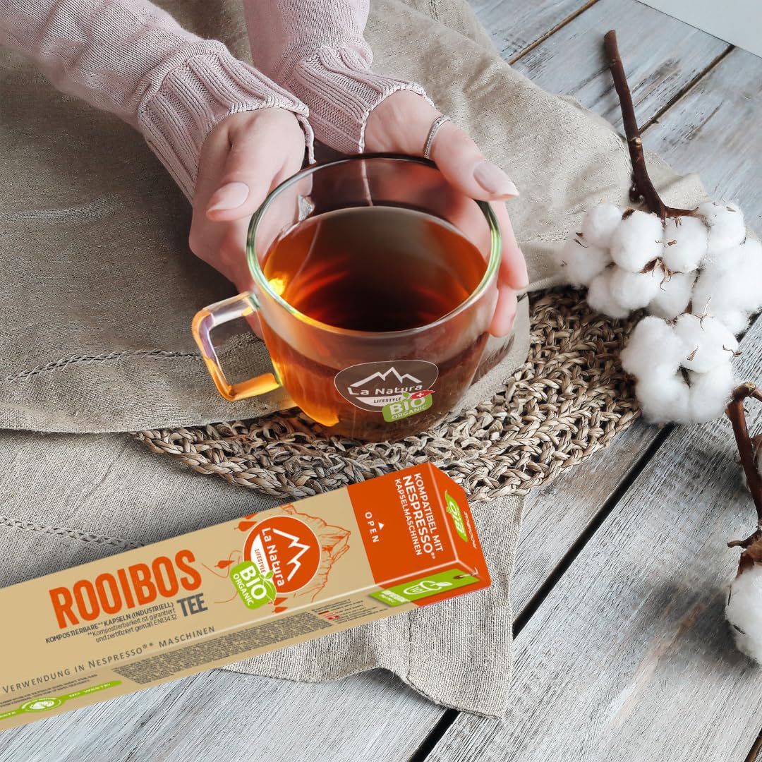 La Natura Lifestyle ROOIBOS BIO TEE | 100% Cápsulas de té compostables industriales | Respetuoso con el medio ambiente | 60 cápsulas de té | para máquinas Nespresso®³