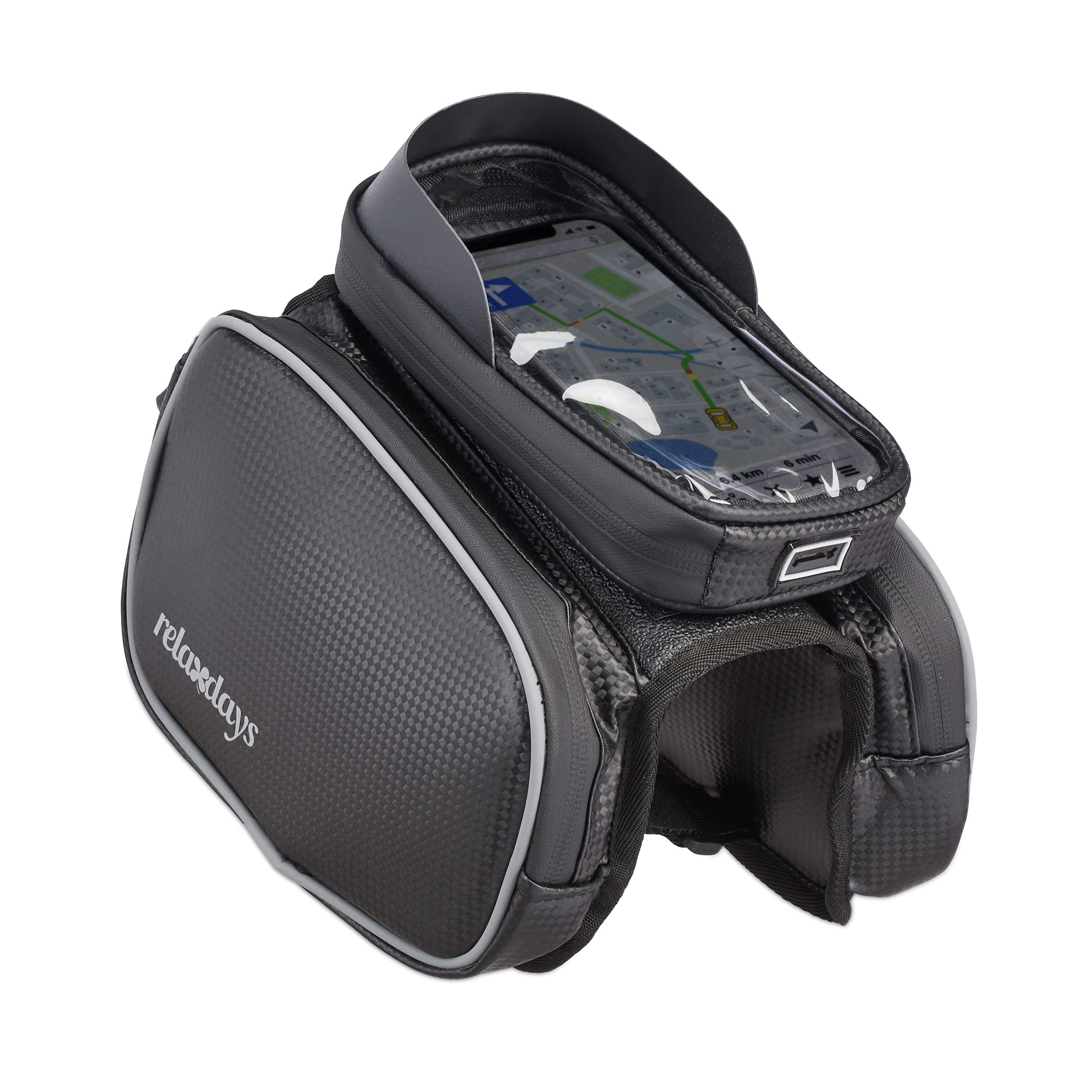 Relaxdays Sacoche pour l'avant du Cadre à vélo, étanche, Pochette et étui pour Smartphone, jusqu'à 6,7", Pratique, Noire