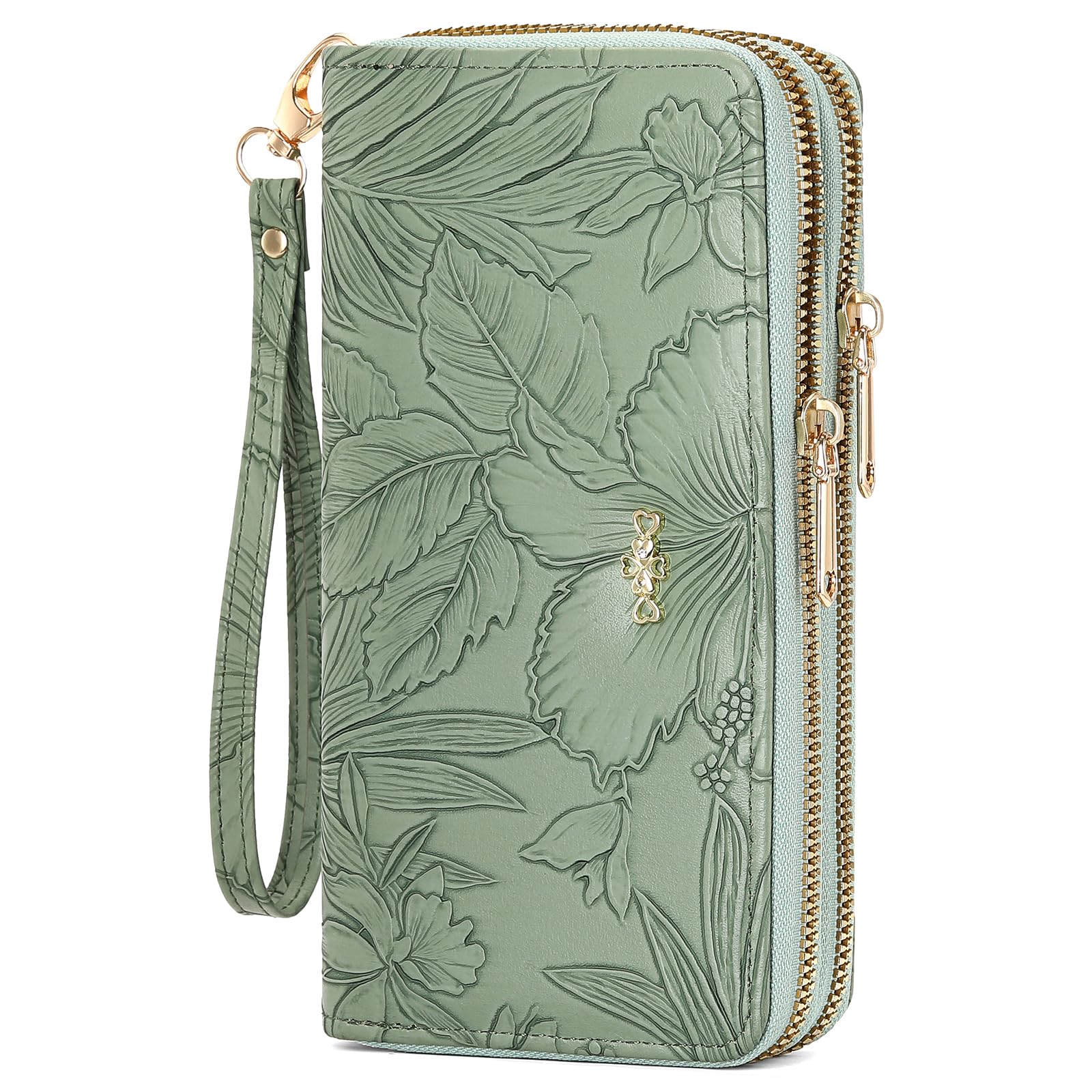 Wallets for Women RFID Blocking Leather Women's Wallet Large Capacity Double Zip Wristlet Clutch | Credit Card Holder Ladies Phone Purse