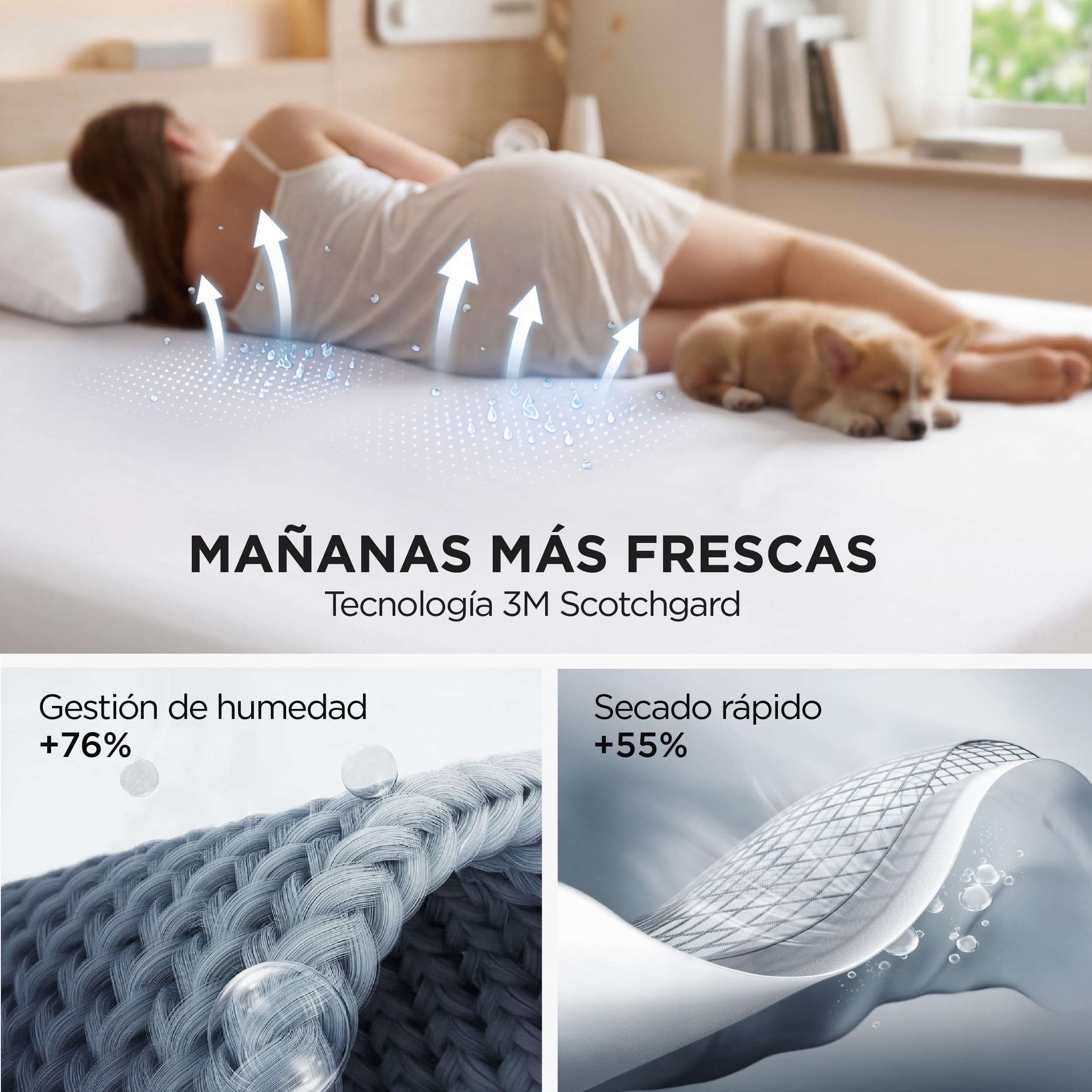 Bedsure Sabana Bajera Ajustable de 160 x 200 cm hasta 30 cm, con Certificado Öko-Tex, Microfibra Cepillada, Transpirable y de Secado Rápido, Blanco