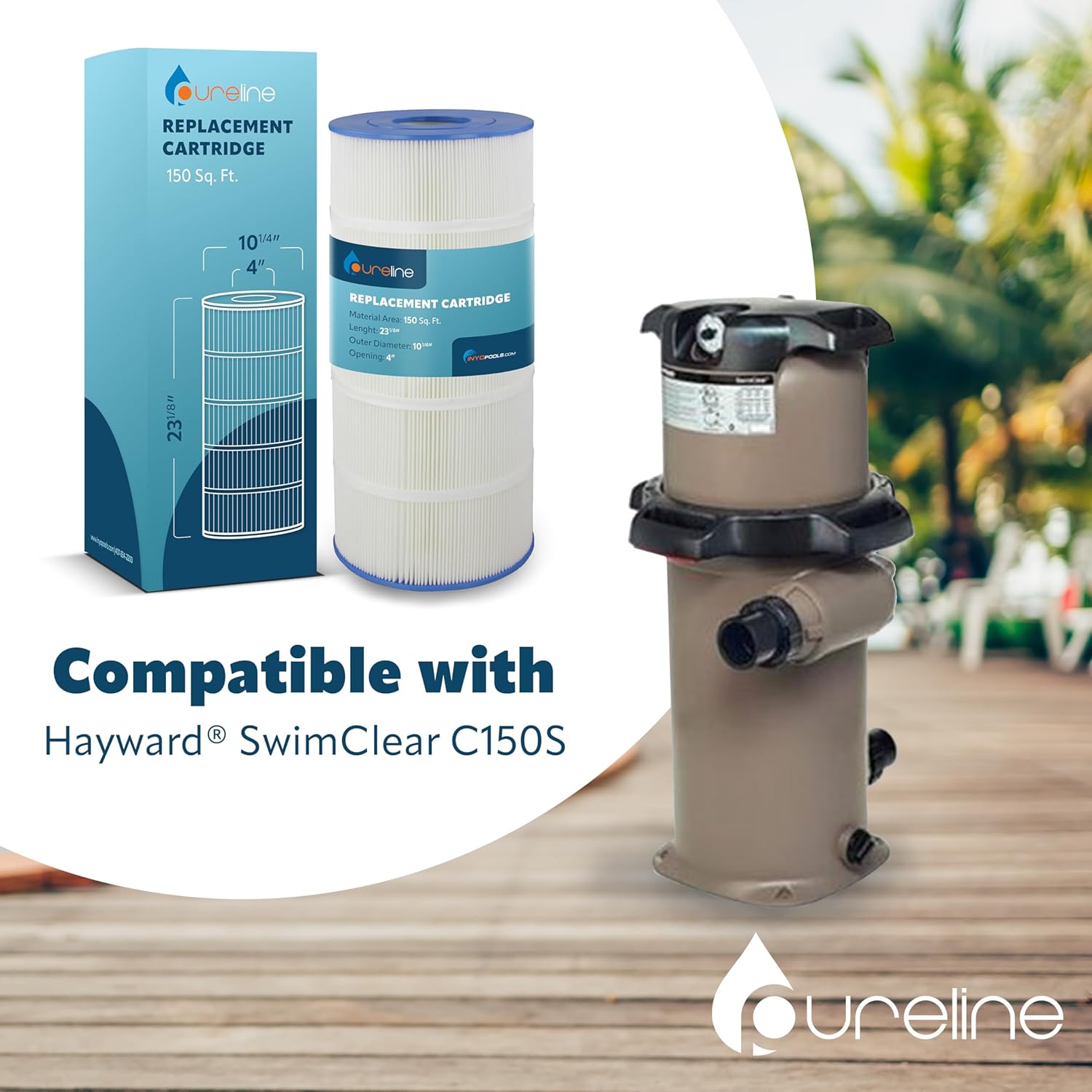 Pureline Pool Replacement Cartridge Filter, 150 Sq Ft, PL0166, Compatible with Hayward C150S, Hayward SwimClear, CX150XRE, C-9441