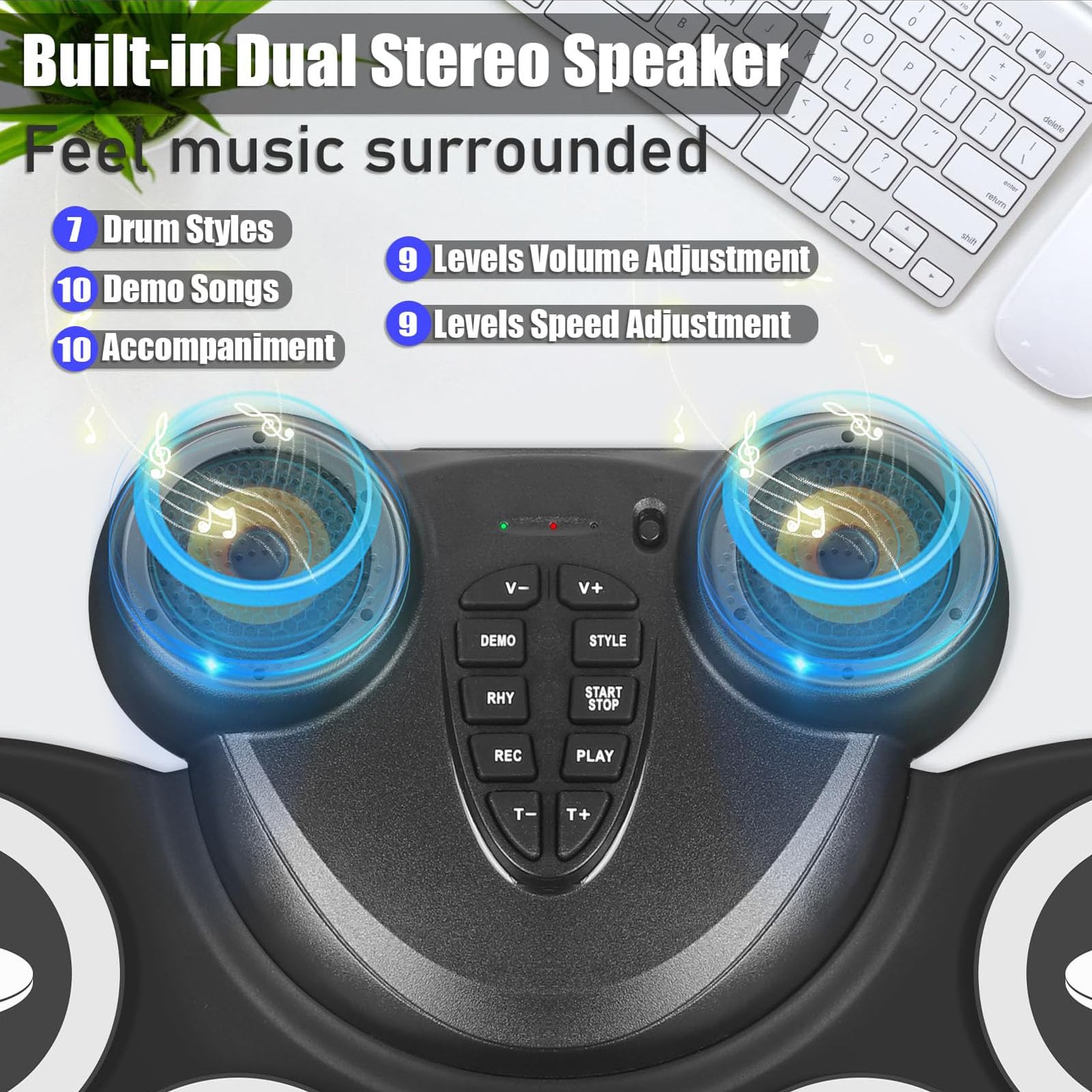 CHICIRIS Batería Electrónica, Batería Enrollable de 9 Pads, Altavoces Mejorados, Conectividad MIDI, Perfecto para Niños, Principiantes, Fiestas Al Aire Libre