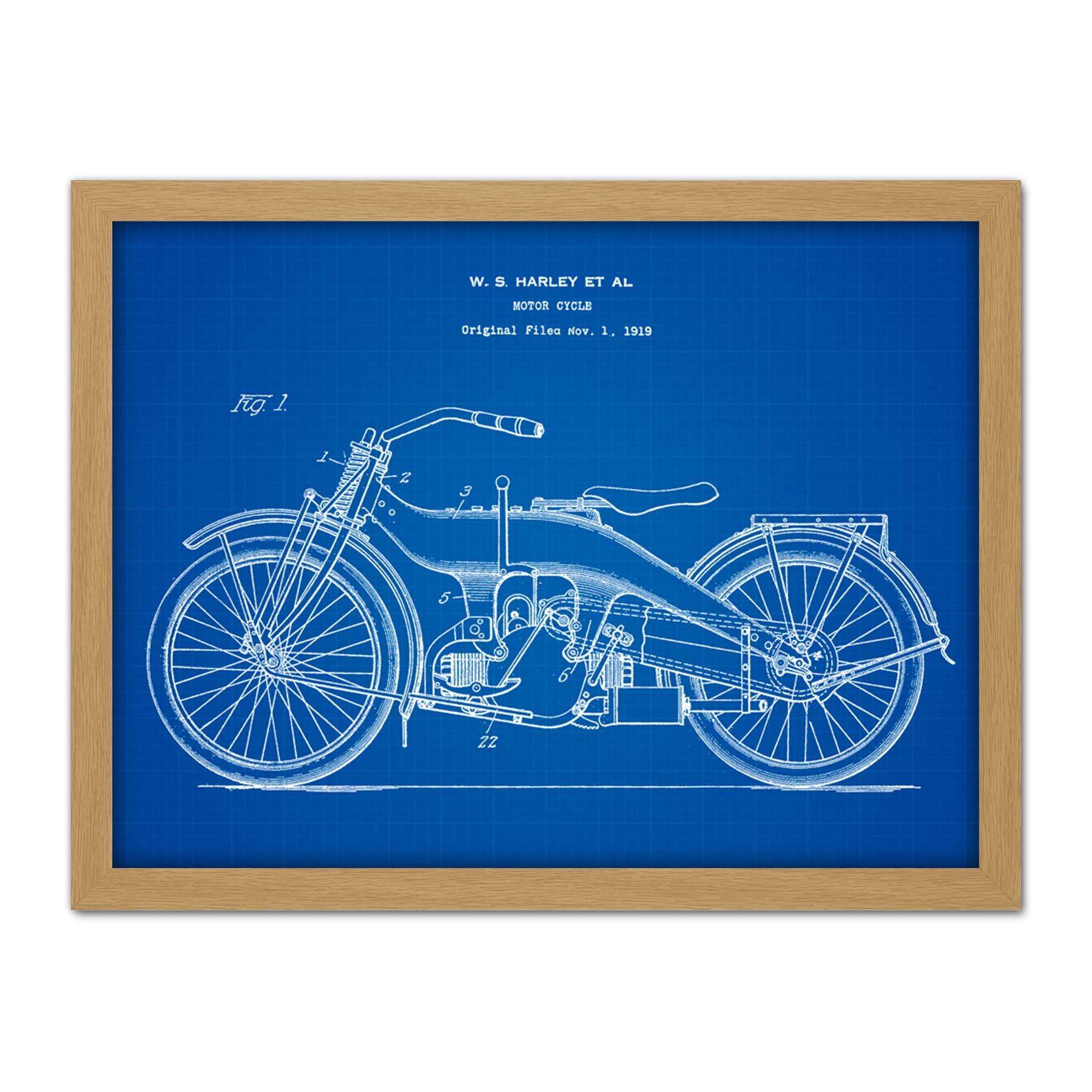 Artery8 Harley Motor Cycle Vintage Bike 1924 Patent Plan Artwork Framed Wall Art Print 18X24 Inch