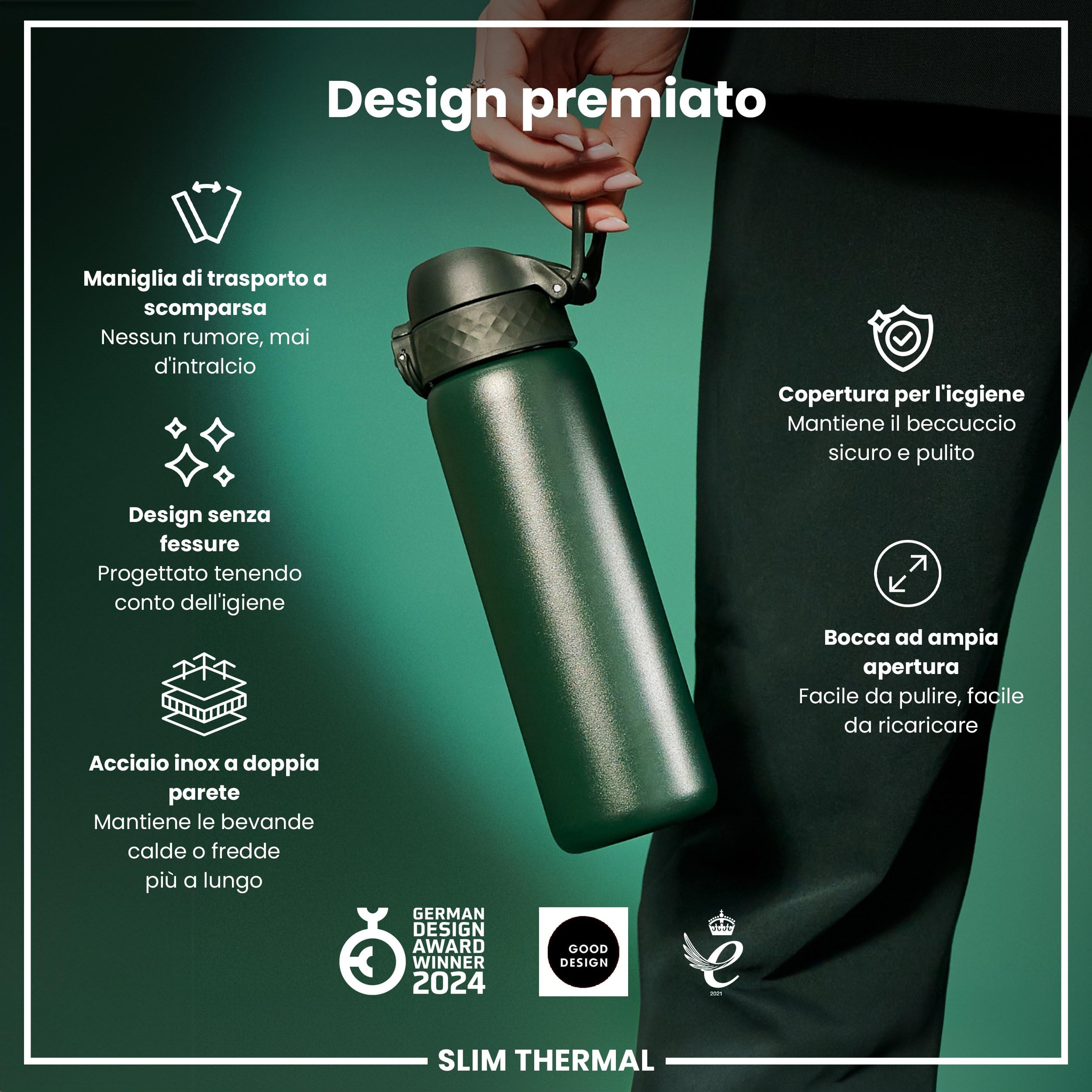 ION8 Borraccia Termica In Acciaio Isolato, 500ml, A Prova Di Perdite, Facile Da Aprire, Serratura Sicura, Lavabile In Lavastoviglie, Maniglia Per Il Trasporto, Facile Pulizia, Durevole, Arcobaleni