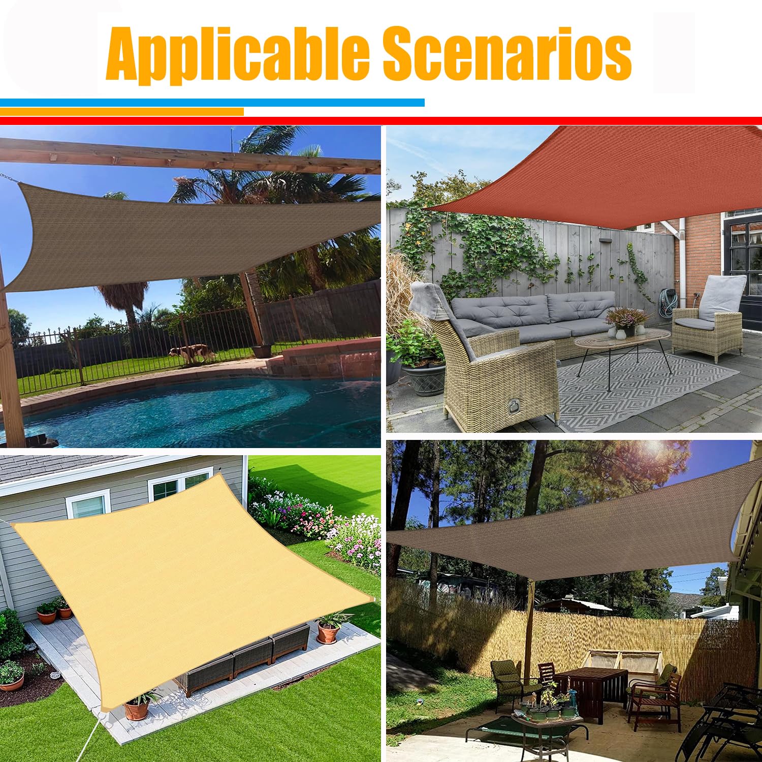 Sonnensegel Wasserdicht & Winddicht Rechteckiges Sonnenschutzsegel aus Premium mit 96% UV-Schutz, wasserabweisend, Wetterschutz für Balkon, Terrasse, Garten und Outdoor Dreieck Sand 2x2x3