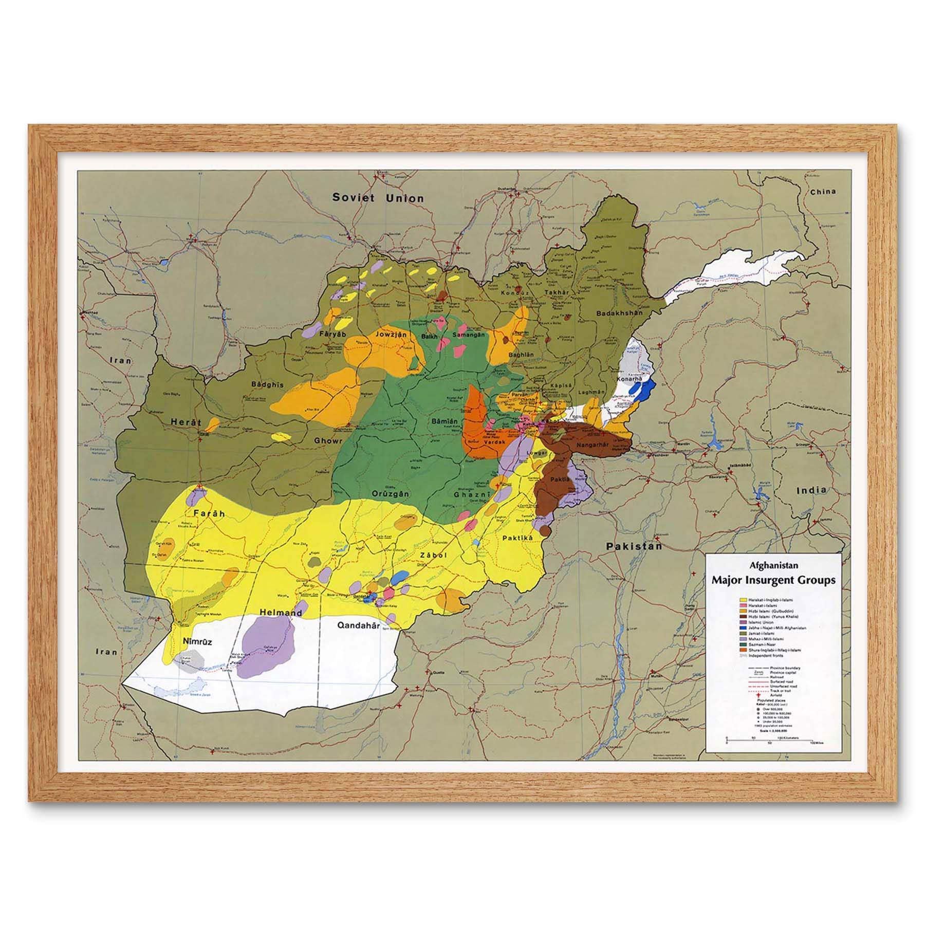 Wee Blue Coo Map War Afghanistan Soviet Union 1985 Insurgency Groups Art Print Framed Poster Wall Decor 12X16 Inch