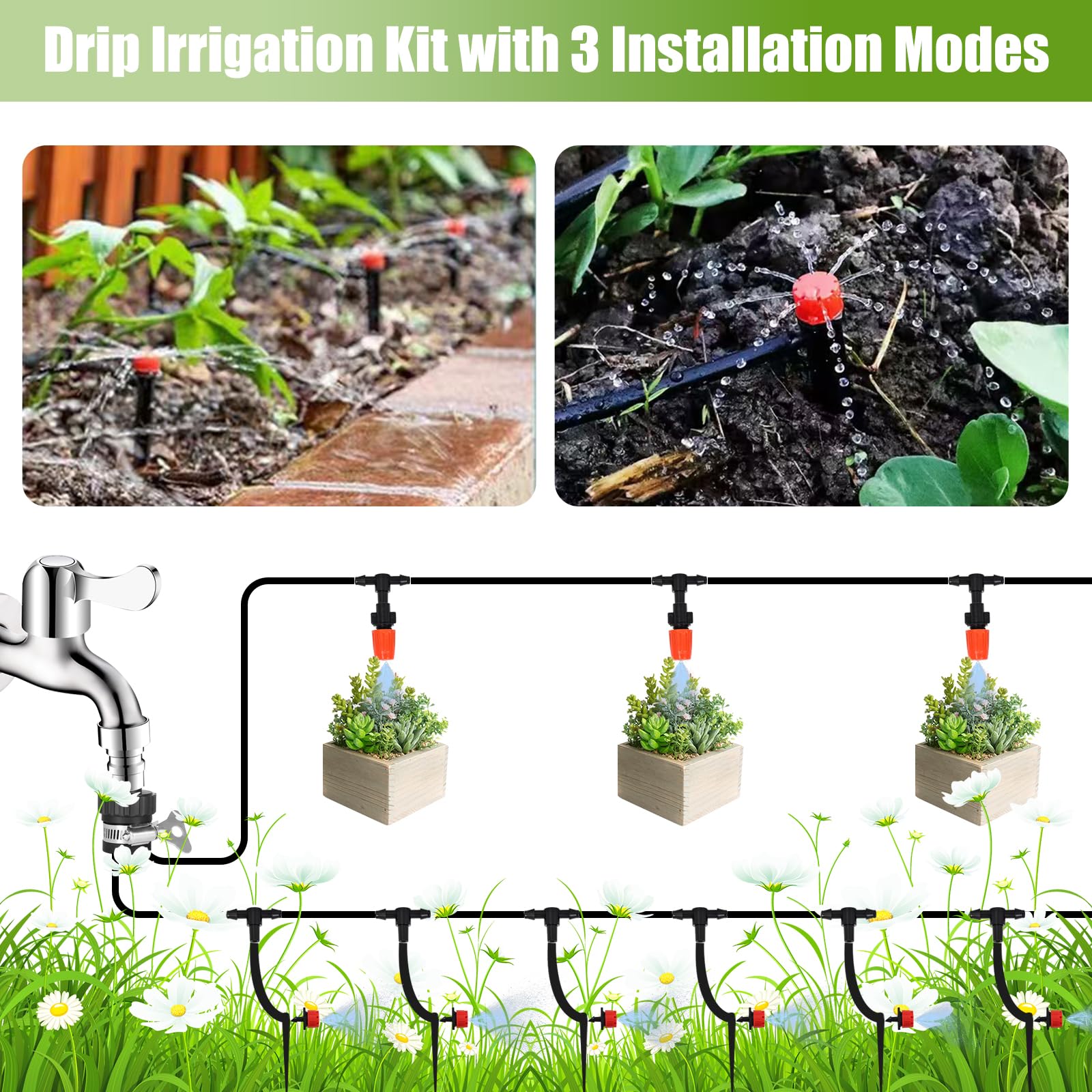 Kit de sistema de riego por goteo de 98 pies, mangueras de riego, sistema de nebulización automática de riego de jardín con manguera de riego de 1/4 pulgadas y accesorios para invernadero,