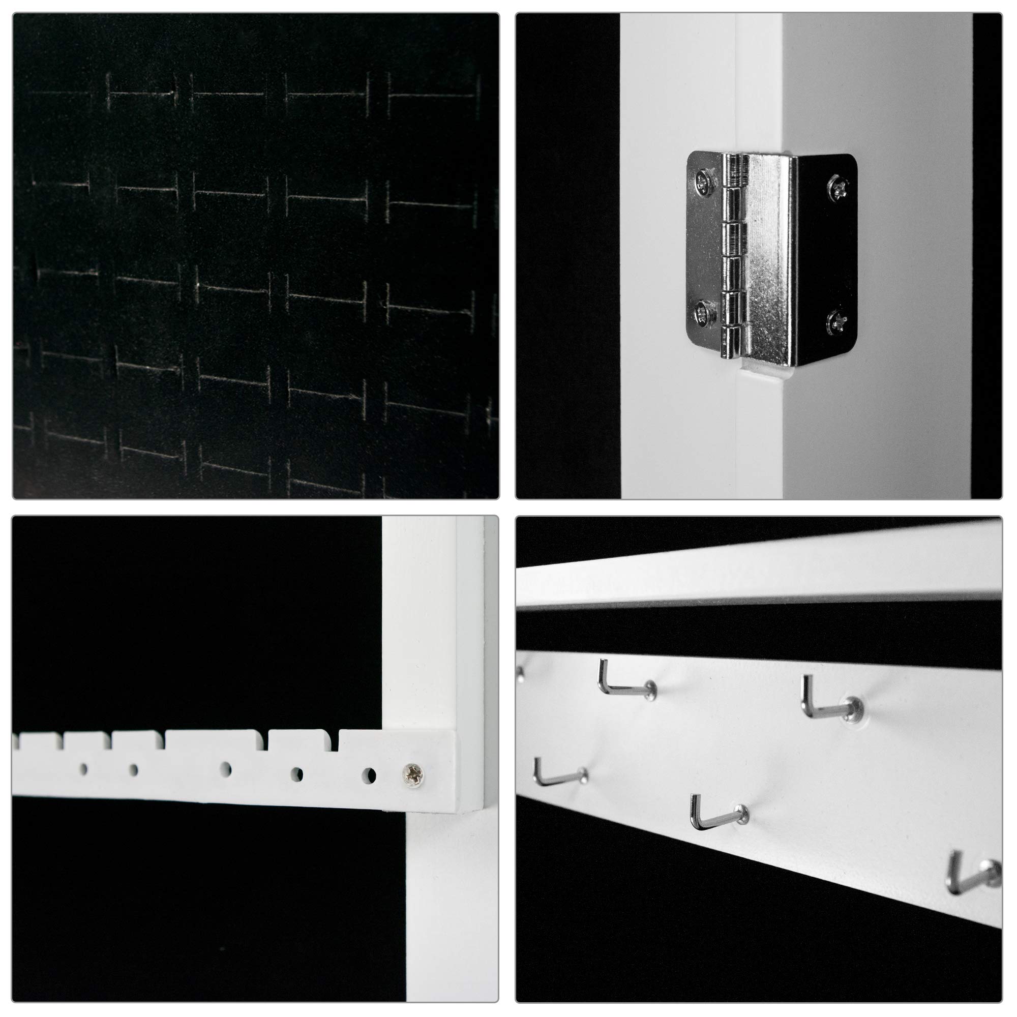 Schmuckschrank mit Spiegel und Touchscreen-LED-Lichtleiste – Weiß – Türhänger/Wandmontage – Spiegelschrank für Schmuck – Schmuckaufbewahrung – Kosmetikschrank – Schmuckkasten – Aufbewahrung