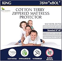 Vista 10 de Fundas de colchón impermeables con cremallera, funda protectora de colchón hipoalergénica con parte superior de tela de rizo de algodón suave