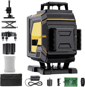 Laser Level 360 Self Leveling 16 Line 4x360Cross Green Line Laser Level Tool for Construction and Picture Hanging - Lazer Leveler Tool with 2 Batteries,Magnetic Bracket,Remote Control, Black