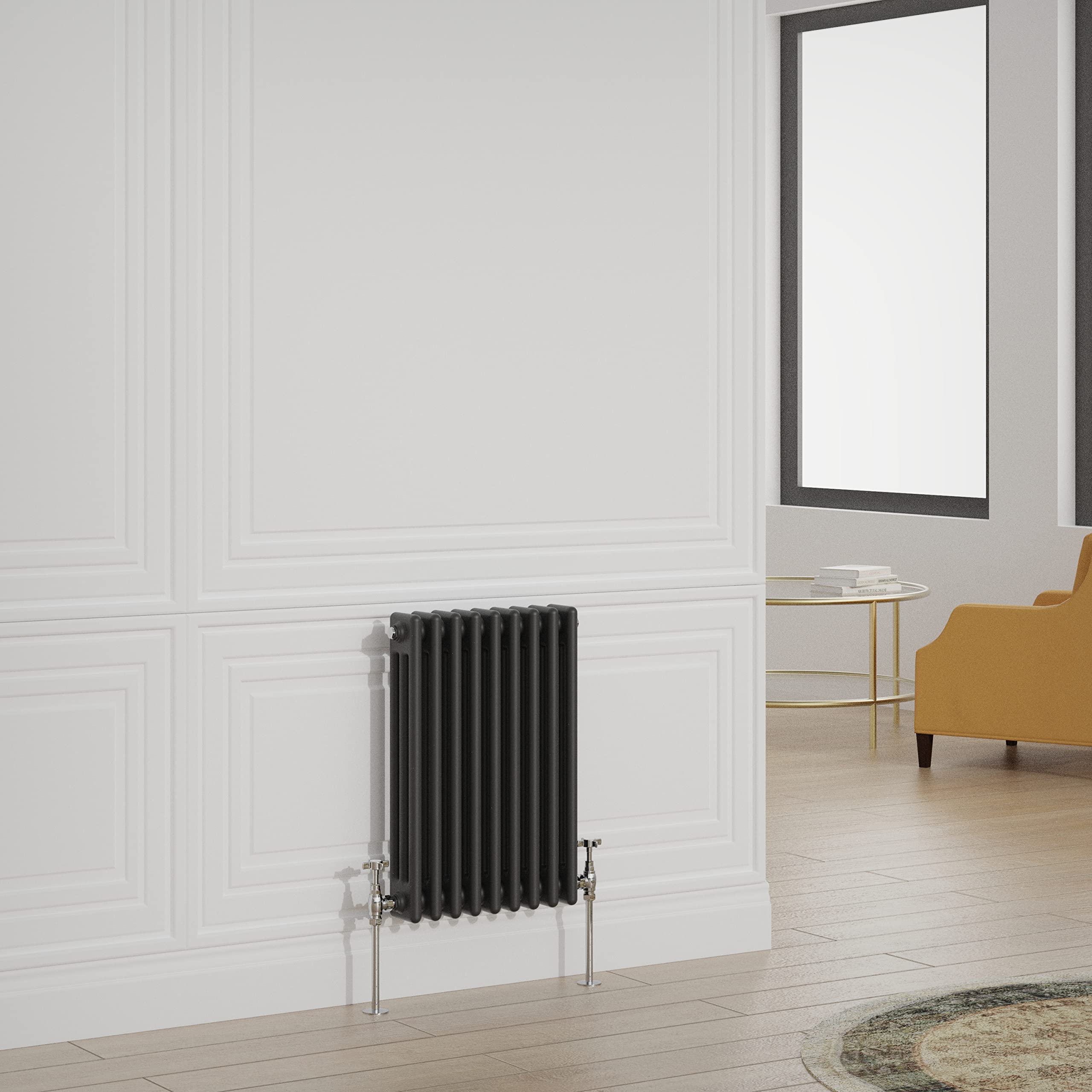 Warmehaus Black Traditional Radiator Triple Column Horizontal Cast Iron Style Central Heating Radiator - 600X425mm