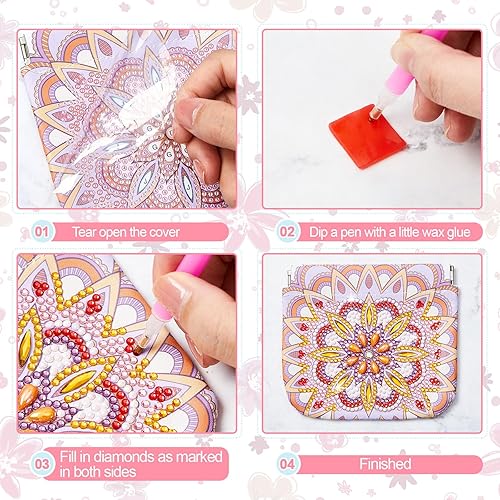 Miniatura 5 de Sanwuta Mandala DIY pintura diamante monedero titular bolsas de maquillaje a granel cosméticos cartera diamante pintura kits bolsillo