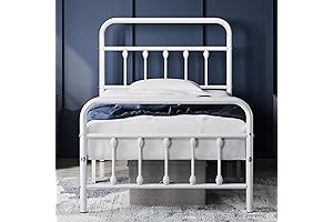 Yaheetech Metal Platform Bed Frame with Classic Victorian Style Headboard/Footboard in White for Twin