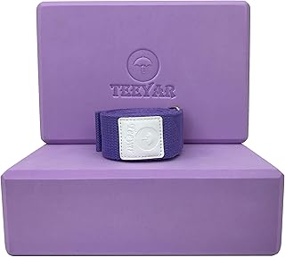 Teeyar Yoga Block and Strap Set - 2 Pack 4 Inch(9’‘x6''x4'') or 3 Inch(9’‘x6''x3'') EVA Foam Blocks and Yoga Strap for Yoga/Pilates, Improve Balance/Stretching and Backbends (Bloc Yoga Et Sangle)
