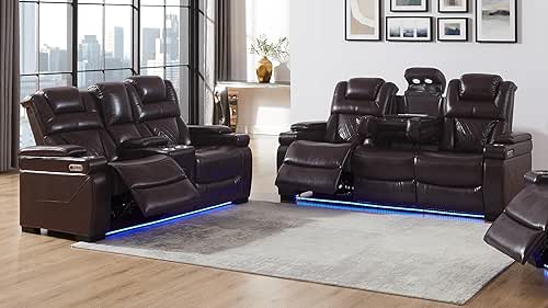 THSUPER Power Breathable Leather Reclining Sofa and Loveseat Set with