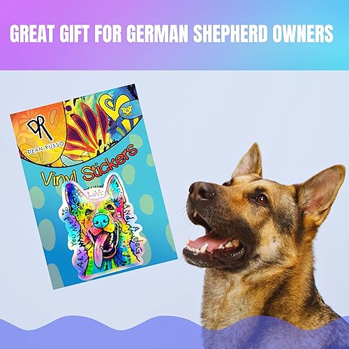 Miniatura 5 de Adhesivo de pastor alemán  "All You Need is Love and a Dog" Dean Russo - Calcomanías holográficas impermeables para automóviles, ventanas de coche,