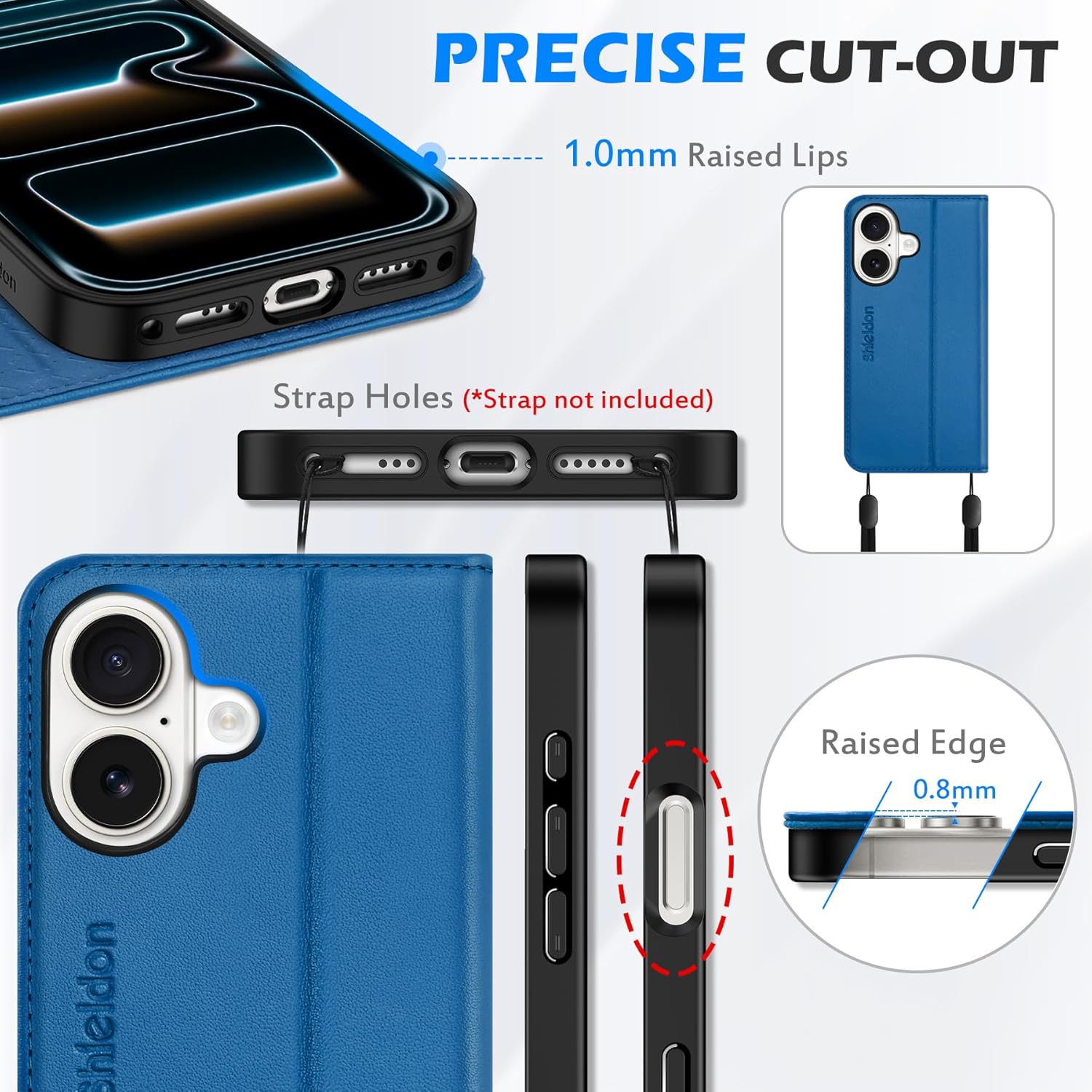 SHIELDON Genuine Leather Case for iPhone 17 6.3 Inch 2025 | Folio Wallet Design, Kickstand, RFID Blocking, 3 Credit Card Slots, Magnetic, Shockproof Phone Cover for Women Men - Sapphire Blue - Image 8