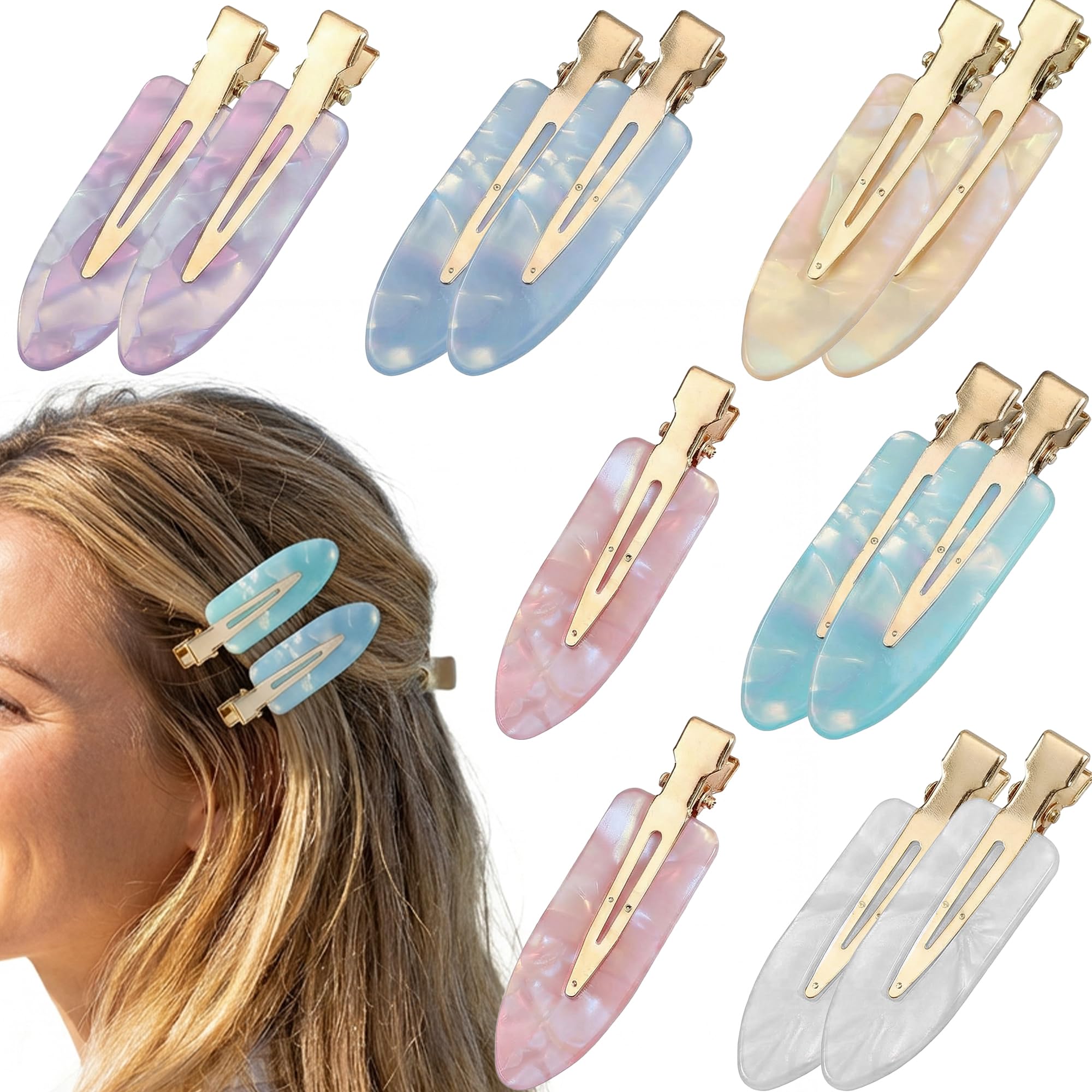 12Pcs Fermagli per capelli senza piega, fermagli per capelli in acrilico senza pieghe con design anatrocco per lo styling con design piatto per donne e adolescenti (colorato)