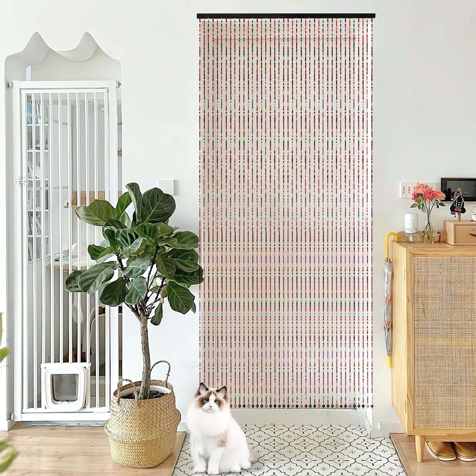 Cortina De Cuentas para Puerta De BalcóN, 90x195 Cm Cortina De Cuentas ProteccióN contra Insectos 41 Hebras Cortinas De Cuenta Cortinas De Bambú Bohemio ArtesaníA para Ventana Entrada BañO