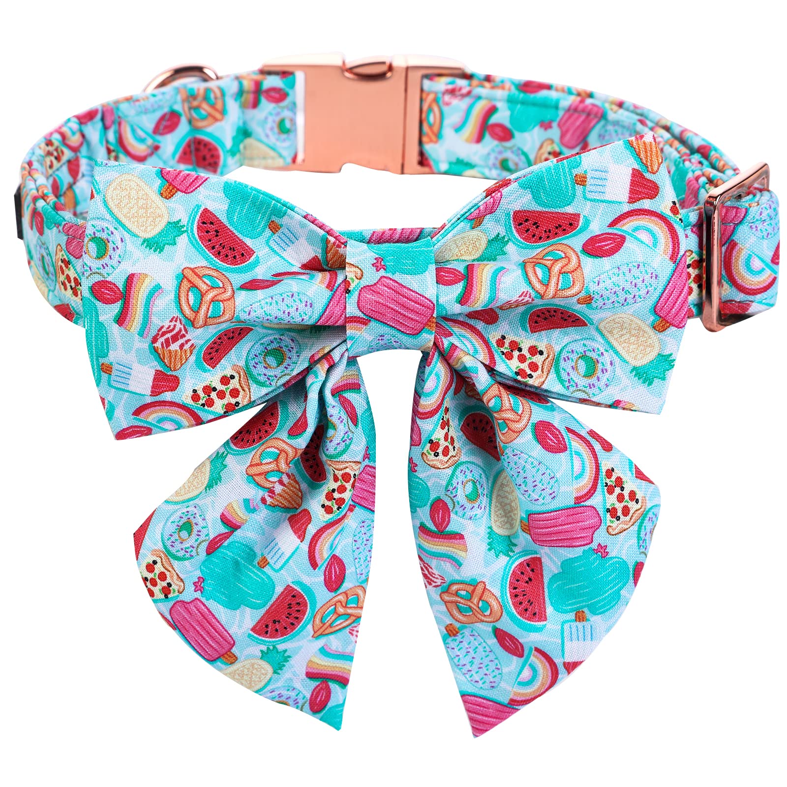 Maca Bates Summer Dog Collar with Fruit Icecream Print Bow Bowtie for Dogs Adjustable Breakaway Bow Tie Cute Puppy Collars Birthday Gift for Small