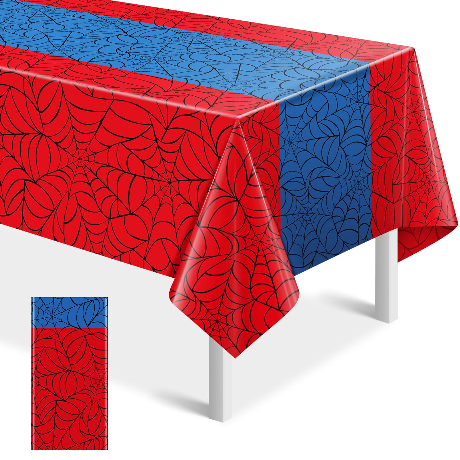 Photo 1 of 1Pcs Spider Web Themed Birthday Party Tablecloths Decorations,Red Blue Hero Plastic Table Cover Disposable Rectangle Table Cloth for Baby Shower Kids Boys Birthday Party Supplies,54x108 Inch
