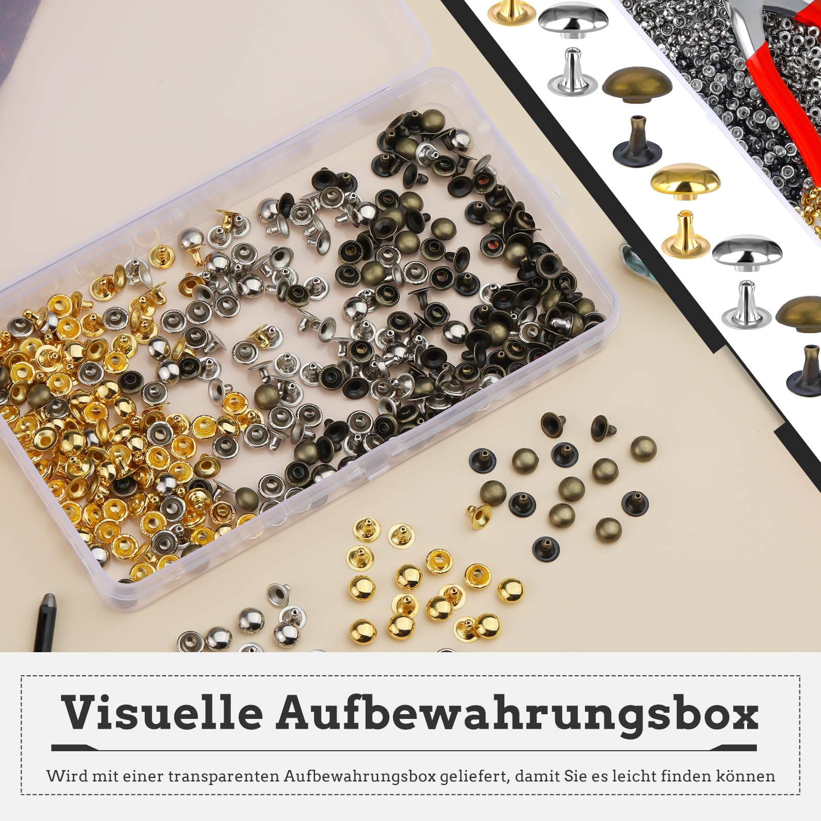 Set Rivetti In Pelle 180 Pezzi | Borchie Metallo 6mm Con Pinza | Per Borse, Cinture - Foto 5