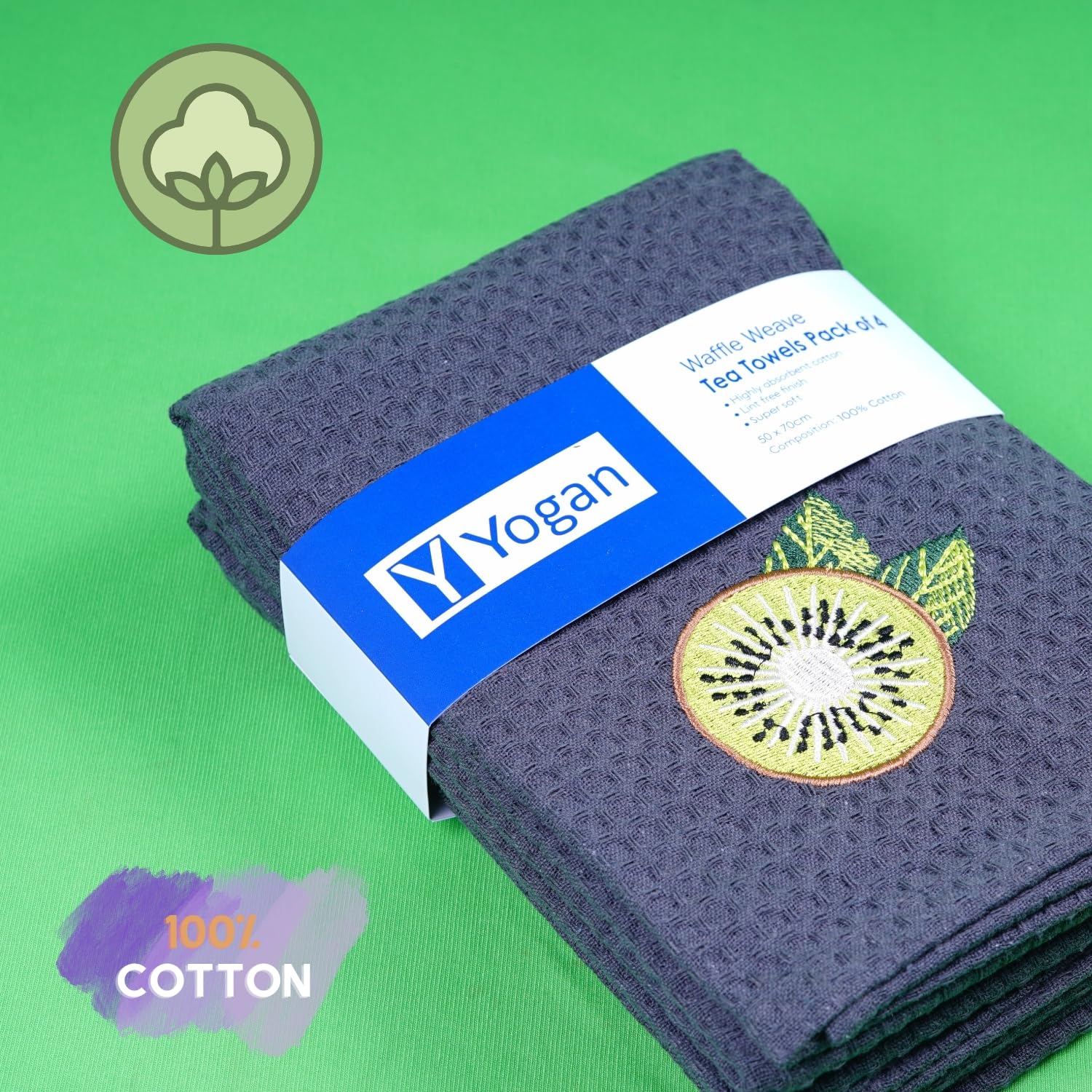 YOGAN Tea Towels/Kitchen Towels Pack of 4, Steel Gey, 50 x 70 cm - Image 3