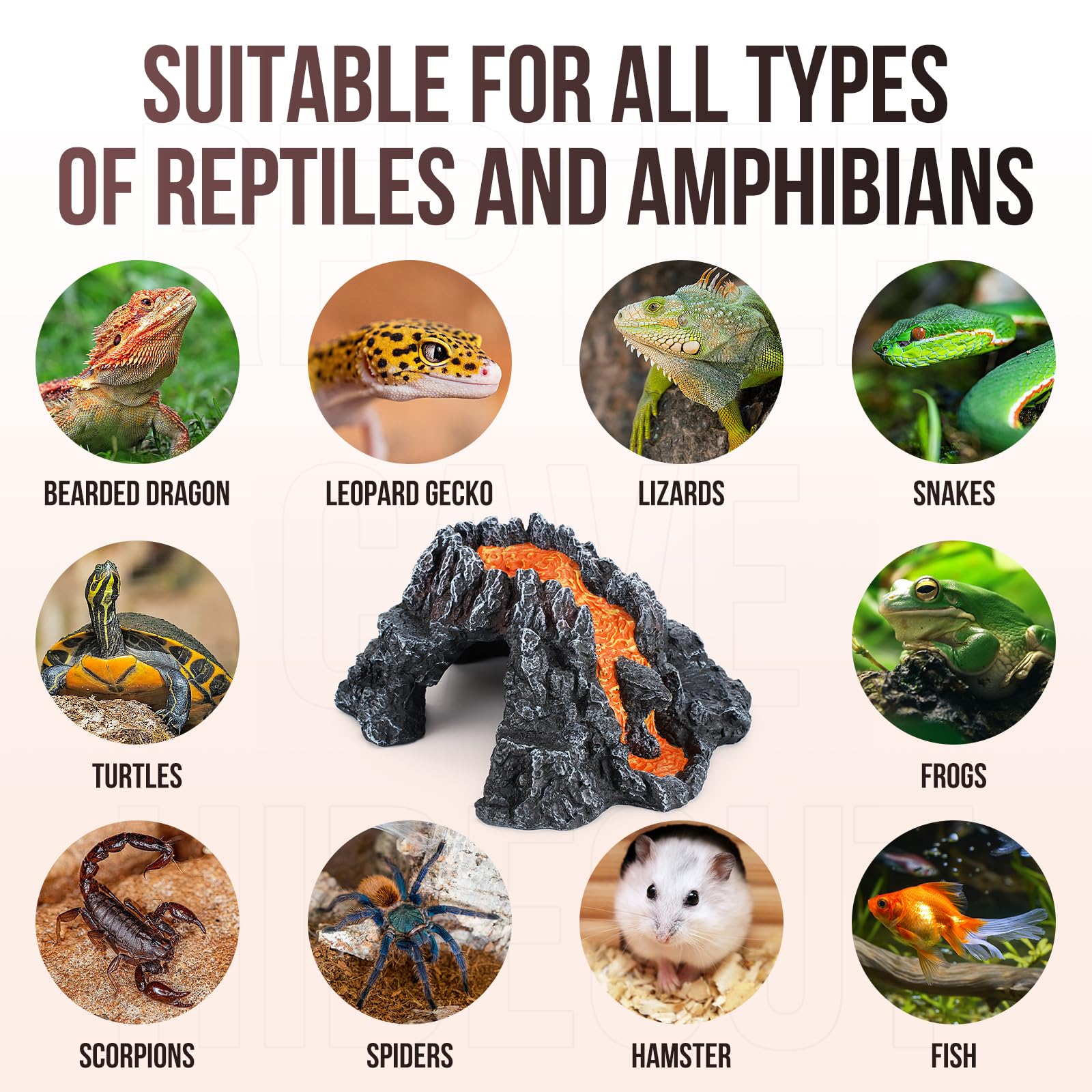 Reptile Cave Hideout Habitat, Great for Bearded Dragons, Leopard Geckos, Lizards, Turtles, Snakes, Frogs, Scorpions, Spiders and Other Reptiles, Amphibians (C - Medium) — view 6