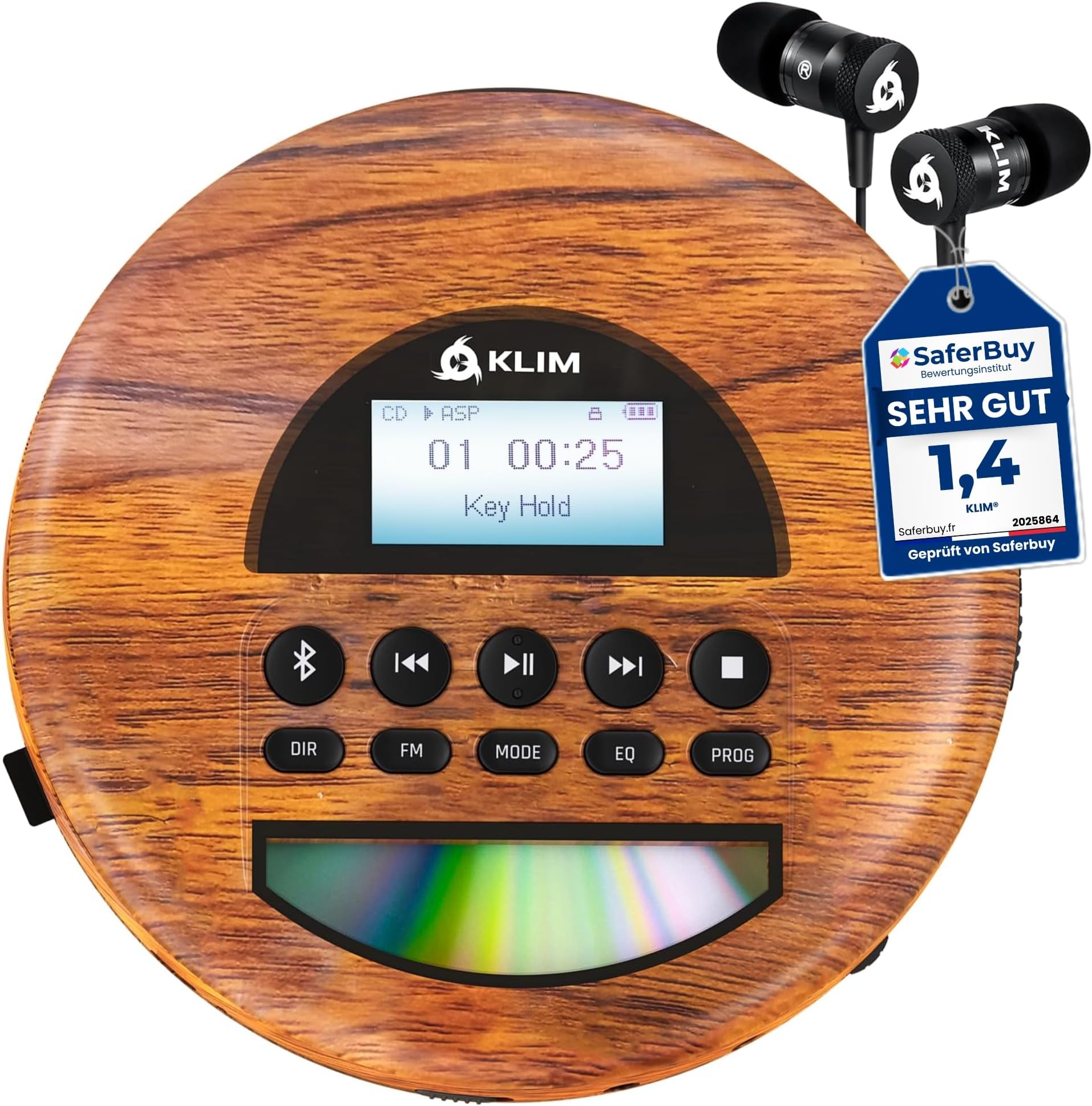 Nomad Wood - New - Portable CD Player Walkman - Long-Lasting Battery - Includes Headphones - Radio FM - Compatible MP3 CD Player Portable - TF Card Radio FM Bluetooth - Ideal for Cars