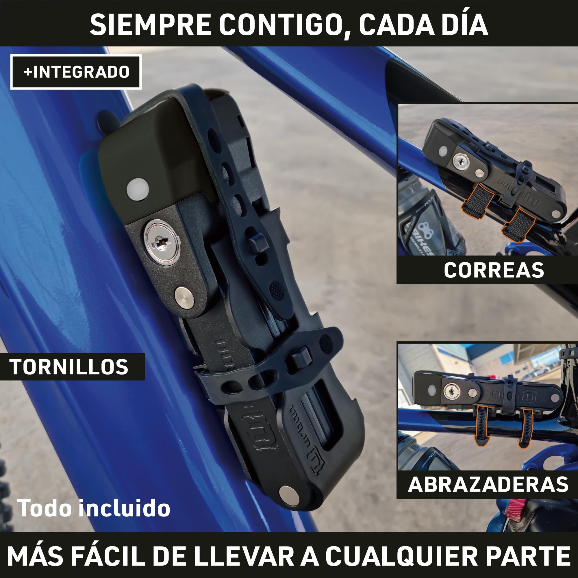 URBAN UR476B Innovador Candado Bicicleta Sin y Con Alarma 120dB Hi-Tech, Candado Bicicleta Plegable 2en1 Seguro, Soporte Más Funcional y Llevar Sin Ruidos, Antirrobo Bici Patinete Eléctrico 90cm
