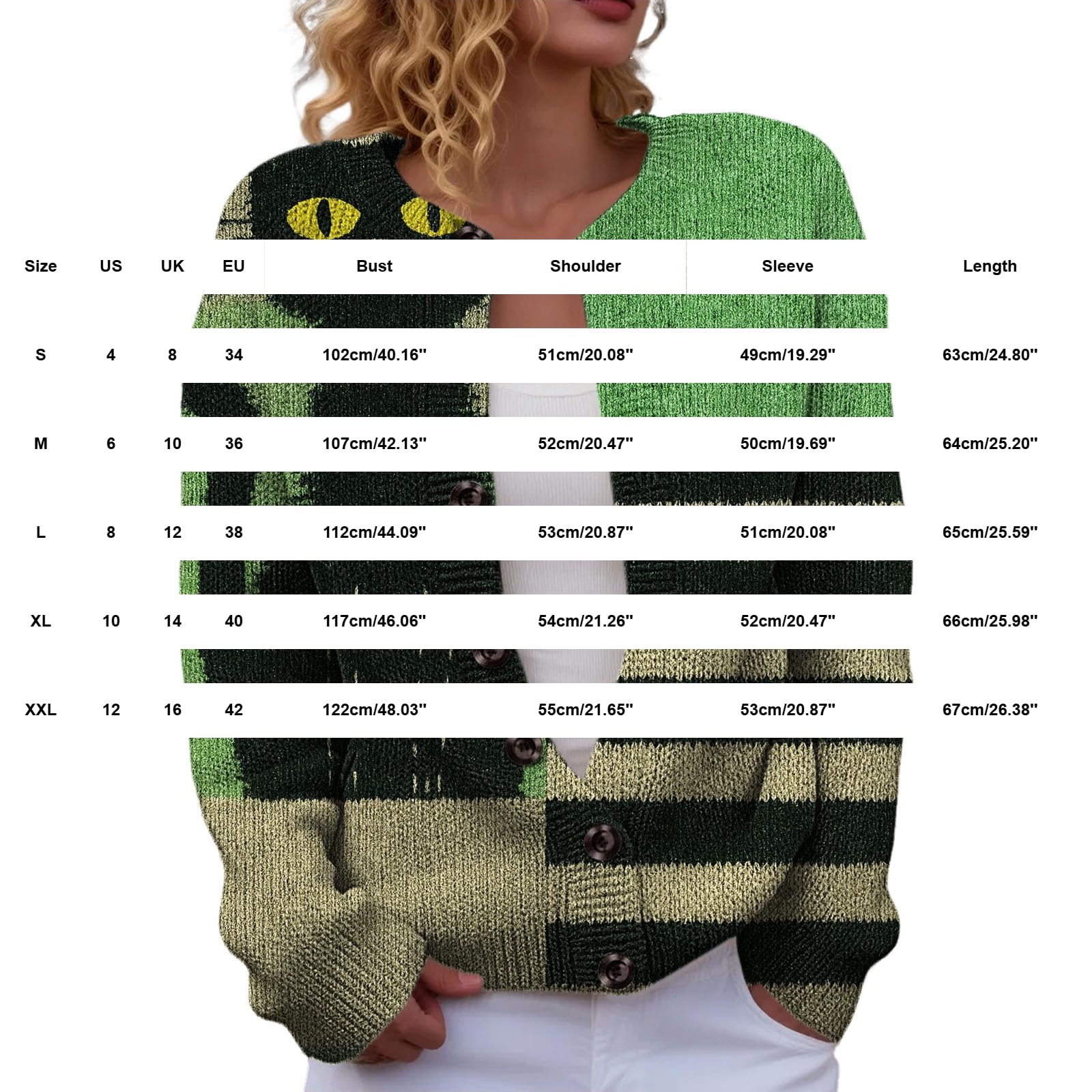 Generisch Cárdigan de mujer Halloween Horror Cárdigan Otoño Chaqueta de Punto con Botones Cárdigan Otoño Suave Estampado Cárdigan de Punto Manga Larga Strecth Cardigan de Punto de un solo pecho para