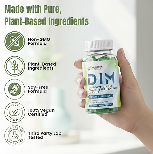 Miniatura 3 de DIM Diindolilmetano 200 mg con cápsulas de extracto de pimienta negra – Equilibrio hormonal y apoyo de estrógeno – A base de plantas, sin OMG, sin