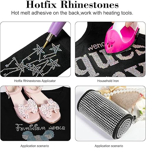 Miniatura 5 de BEADSLAND Hotfix - 6080 diamantes de imitación azul oscuro para ropa y manualidades, mezclados en 6 tamaños con kit de lápiz de cera y pinzas,