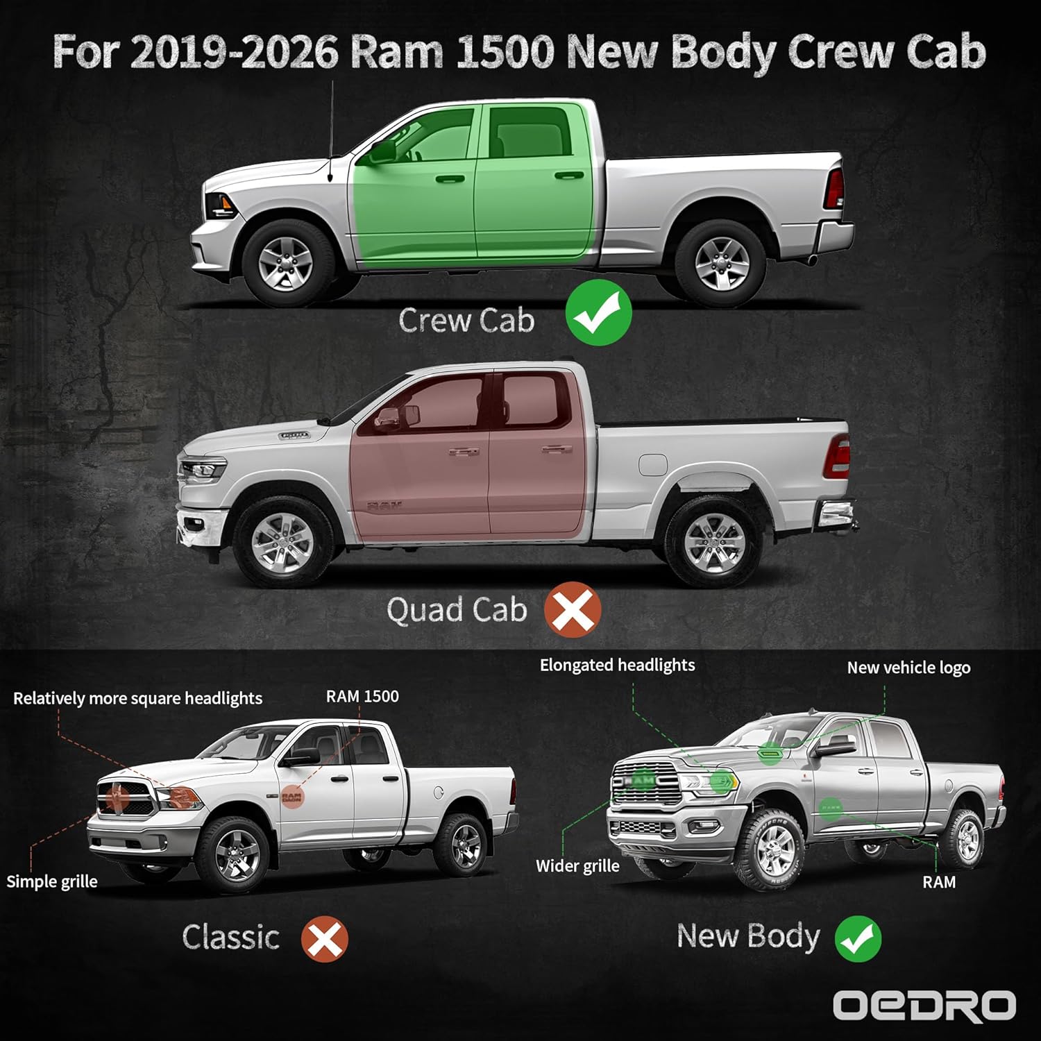 oEdRo Under Seat Storage fits 2019-2026 Dodge Ram 1500 Crew Cab New Body Style (Not for Classic), Upgraded Rear Underseat Storage Truck Organizer Black Tool Box
