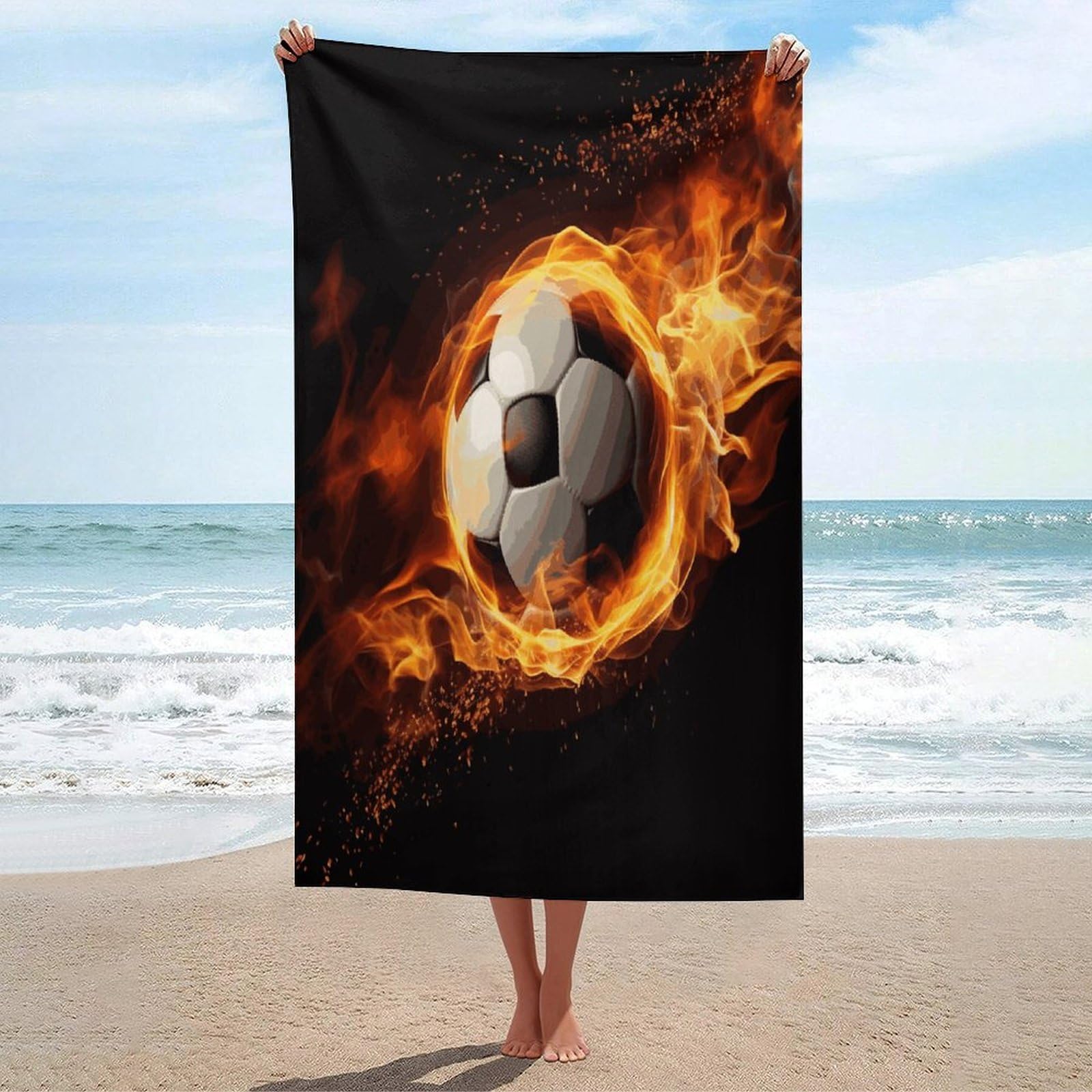 Adfgyerh Unisex Style Soccer Flame Bath Towels Beach Towel Lightweight Quick Dry, Bath Towel For Travel Sports Pool Swimming Bath Camping Yoga Adults130x80cm