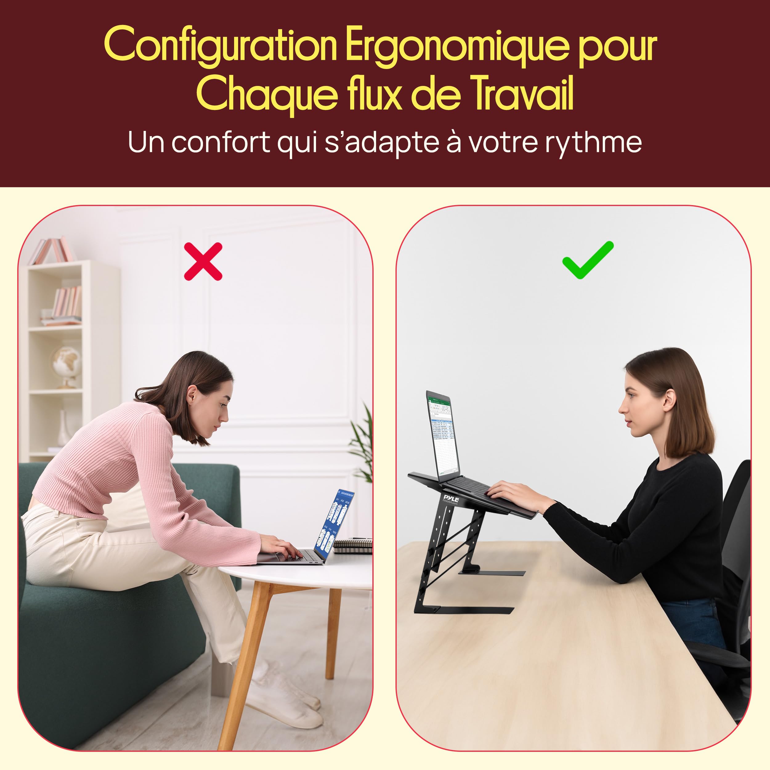 Pyle Support Ordinateur Portable, PC Portable, Laptop Stand, Support Laptop avec Hauteur Ajustable, Compatible avec Ordinateurs/Tablette/Table de mixage DJ/Gaming, Noir