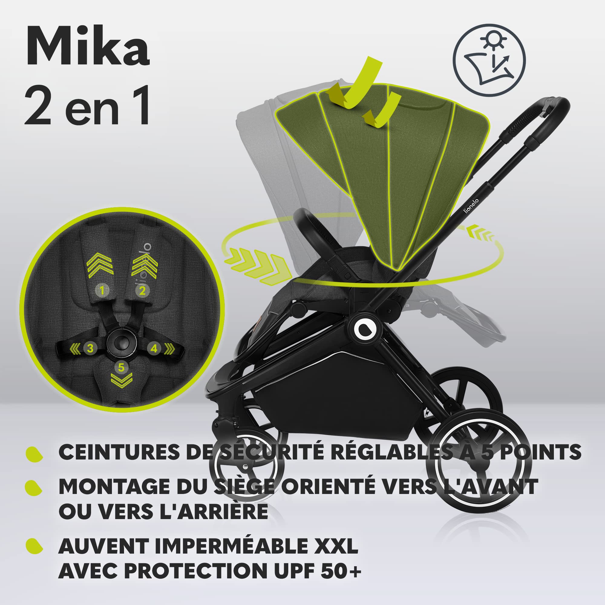 LIONELO Mika poussette enfant compacte 2en1, nacelle, poussette canne, poussette cosy, un habillage de pluie, une moustiquaire, un chauffe-pieds, poussette compact, pousette bebe complet
