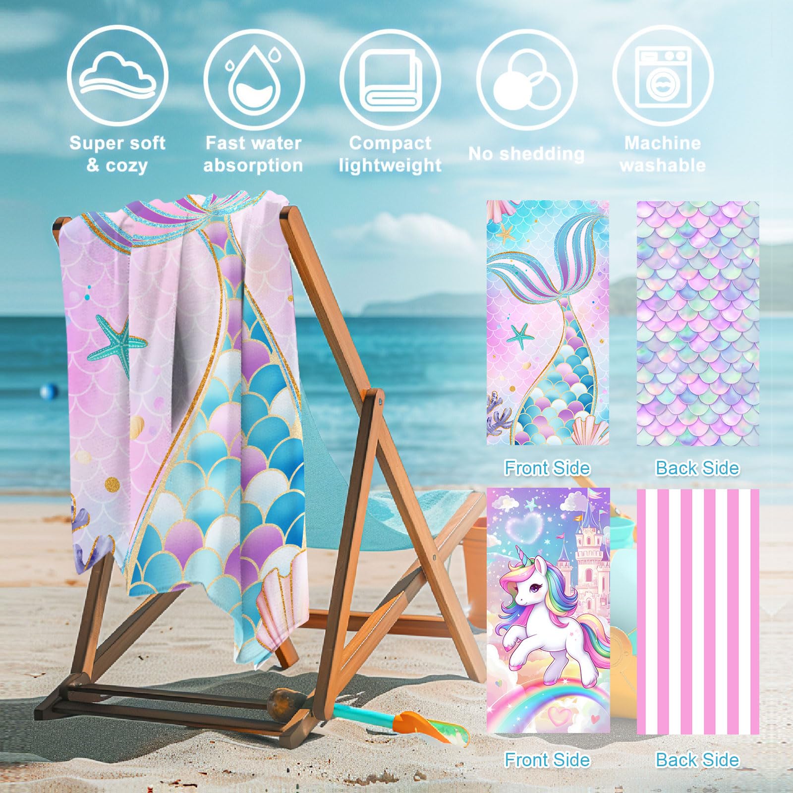 NIBESSER 2 Pack Kids Beach Towels for Girls Boys 30