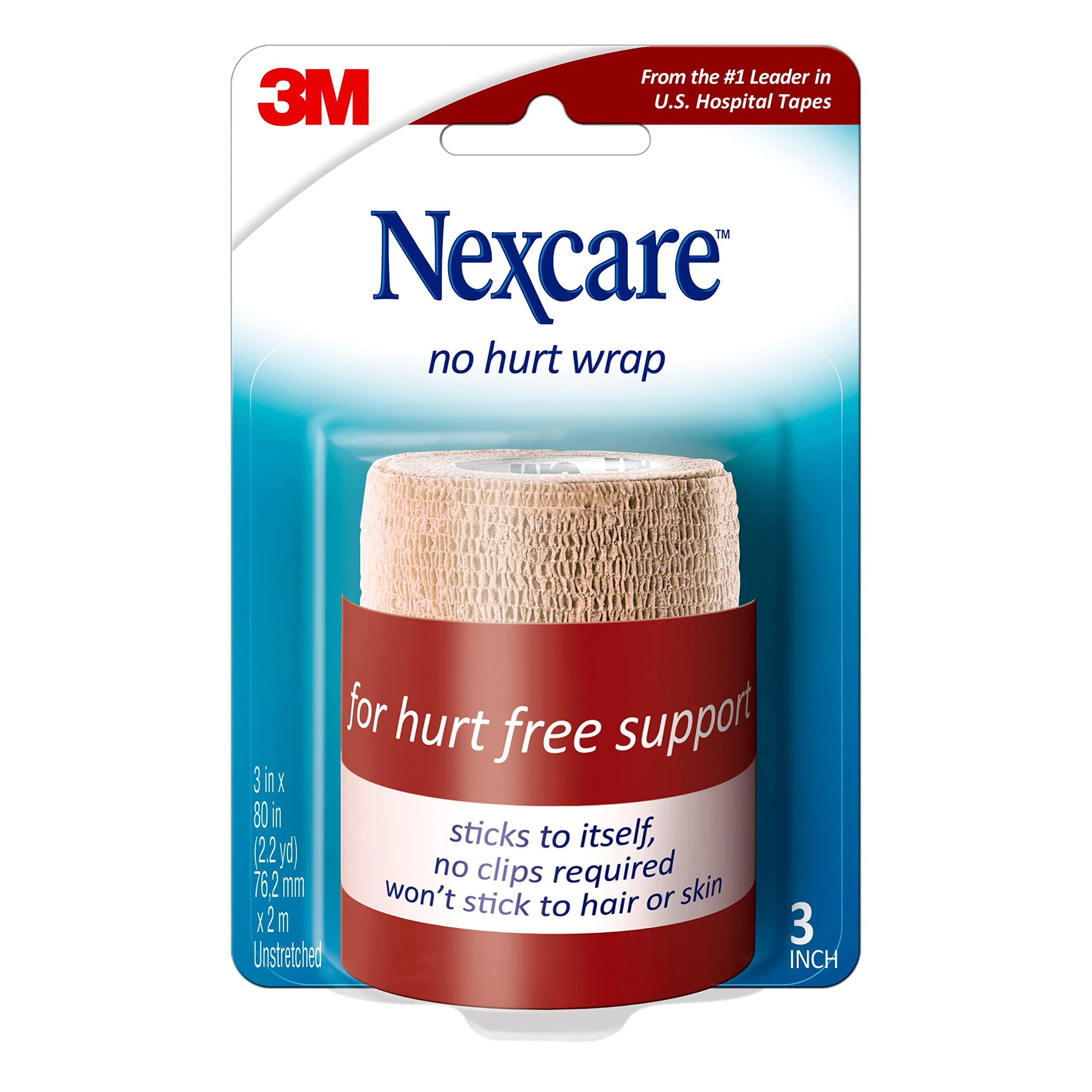 Nexcare No Hurt Wrap, 3 in x 2.2 yd, Unstretched