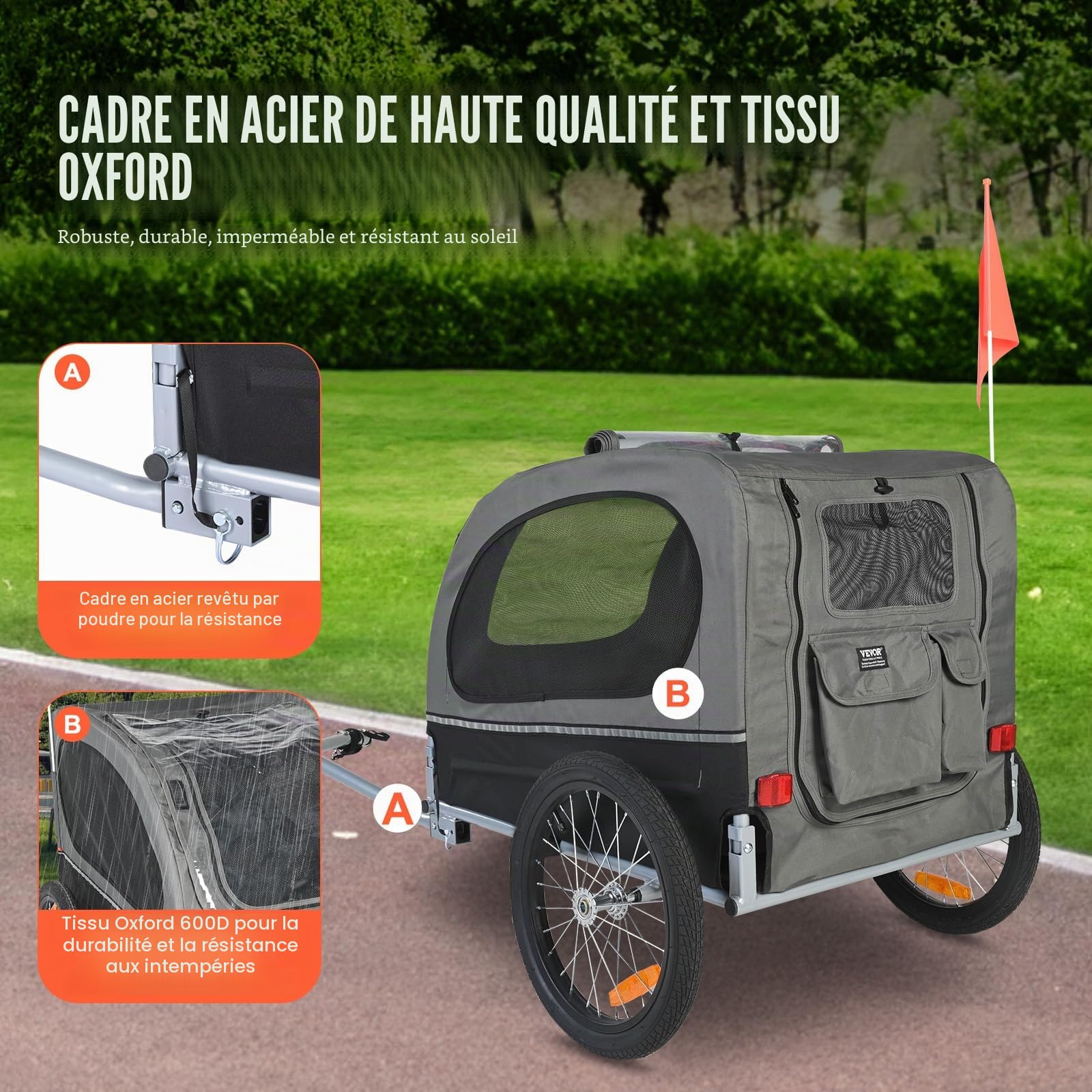 VEVOR Remorque vélo pour Chien, Porte Animaux de Compagnie, Cadre Pliable, Roue à dégagement Rapide, coupleur Universel