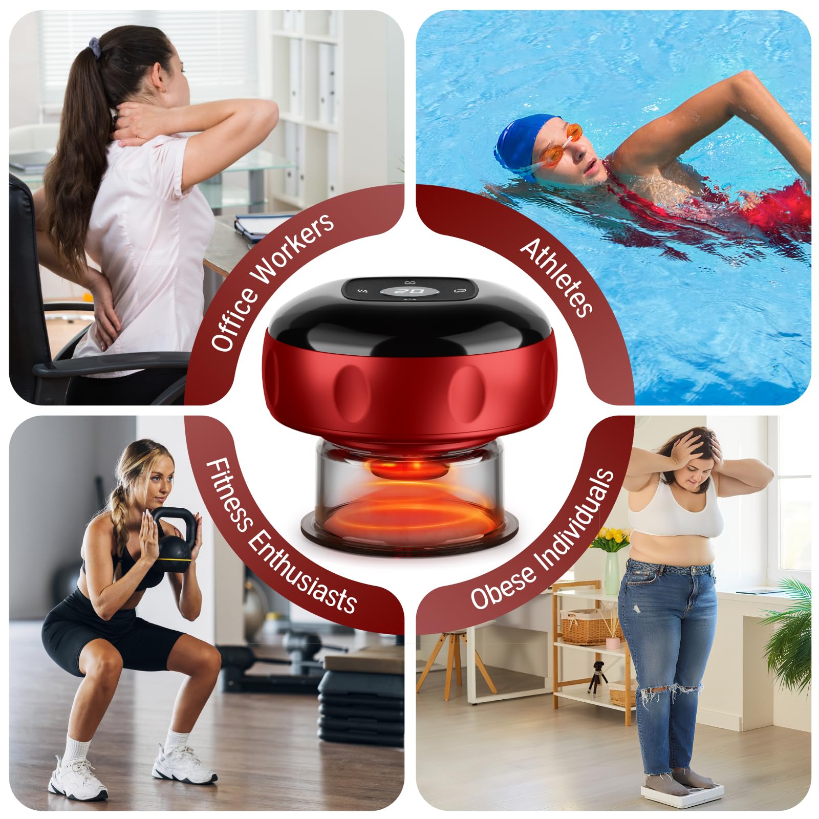 2 Pack Smart Cupping Therapy Massager, 7 in 1 Red Light Cupping Therapy Set with 2 Modes for Targeted Pain Relief, Muscle Soreness,Tighter Skin,Cupping Kit with 12 Levels Suction and Heat