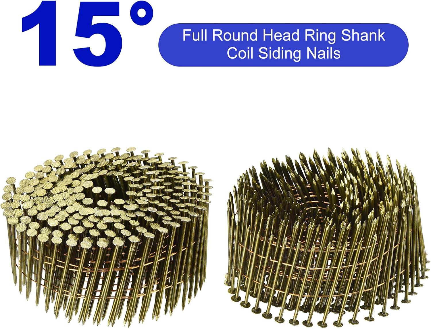 uxcell 3600 Count Siding Nails 2-1/4" x 0.091" 15-Degree Ring Shank Full Round Head Collated Wire Coil for Lath and Sheathing Materials