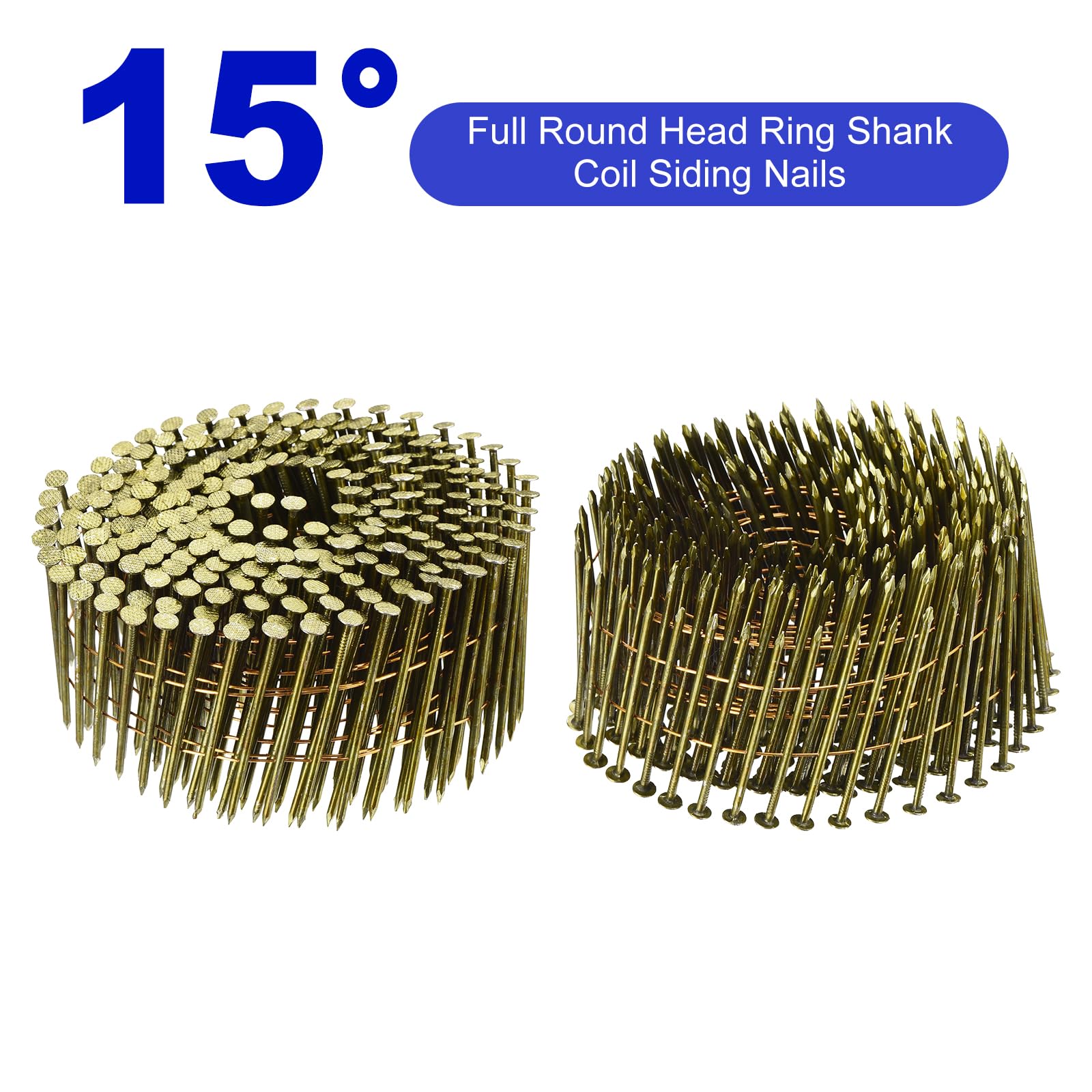 QUARKZMAN 1200 Count Clous Pour Bardage 2-1/4" x 0.091" 15-Degree Tige Annelée Tête Ronde Complète En Bobine Pour Lattage Et Matériaux De Revêtement