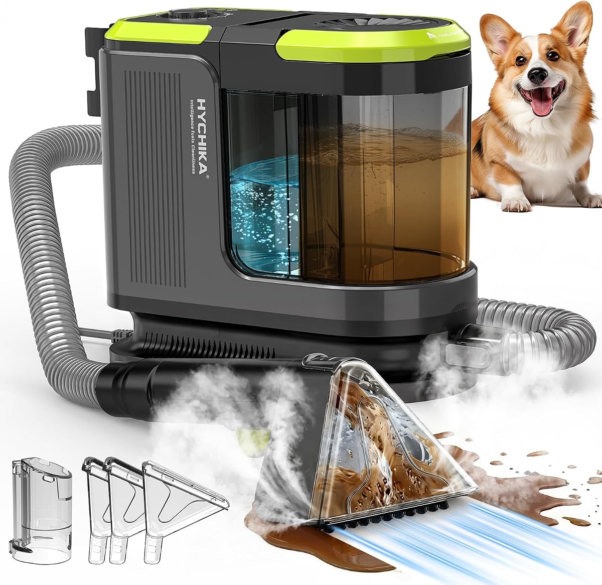 HYCHIKA Lavatappeti e Divani Portatile 1800W, 17kPa Lava tappezzeria, Doppio Serbatoio e Autopulizia, Lavatappeti pulitore per Divano, Tappeti, Zerbini, Auto e Famiglie con Animali