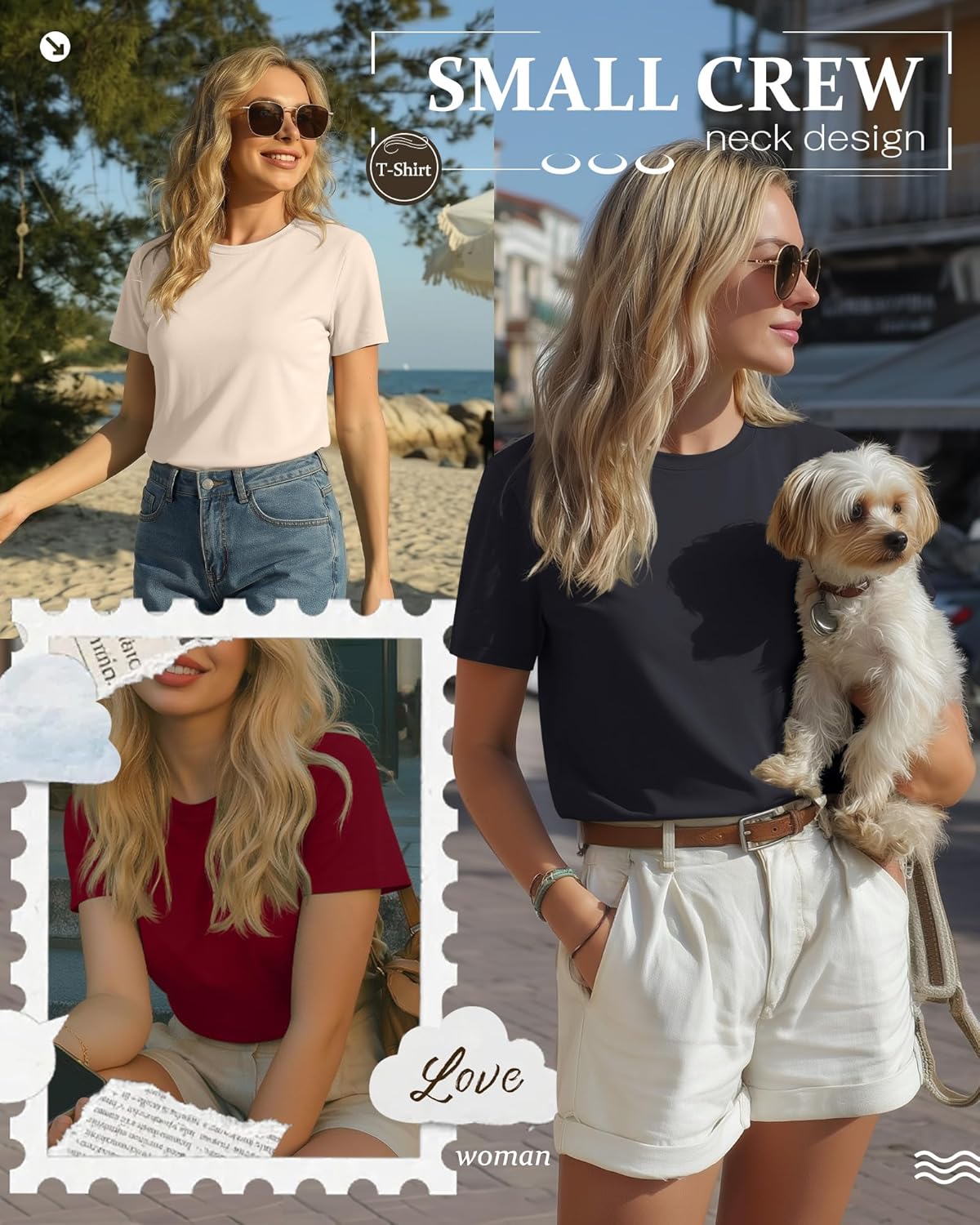 Neer 4 Pack Women's Crew Neck T Shirts Summer Short Sleeve Casual Basic Tops Loose Fit Flat Hem Tees