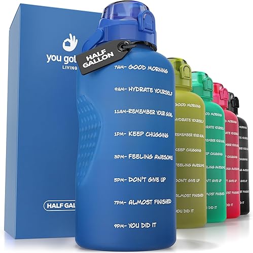 Miniatura 7 de Botella de agua motivacional con marcador de tiempo, botella de agua de medio galón con pajita de 64 oz2.2 L, botella de agua para gimnasio, logra