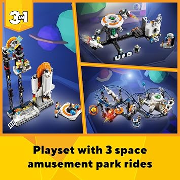 LEGO Creator 3 in 1 Space Roller Coaster Building Toy Set Featuring a Roller Coaster, Drop Tower, Carousel and 5 Minifigures, Rebuildable Amusement Park for Kids Ages 9+, 31142